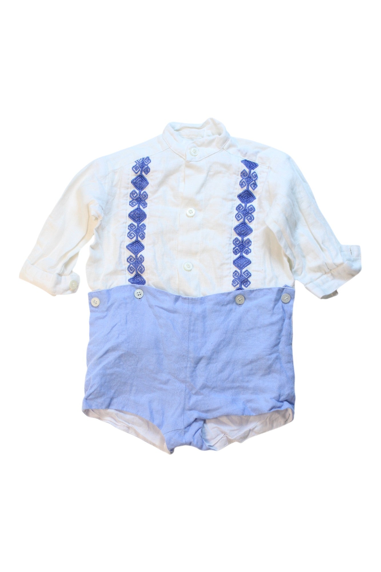 Arroz Con Leche Romper With Embroidery - Baby Boys' 3-6 Months Outfit for Special Occasions & Family Photos