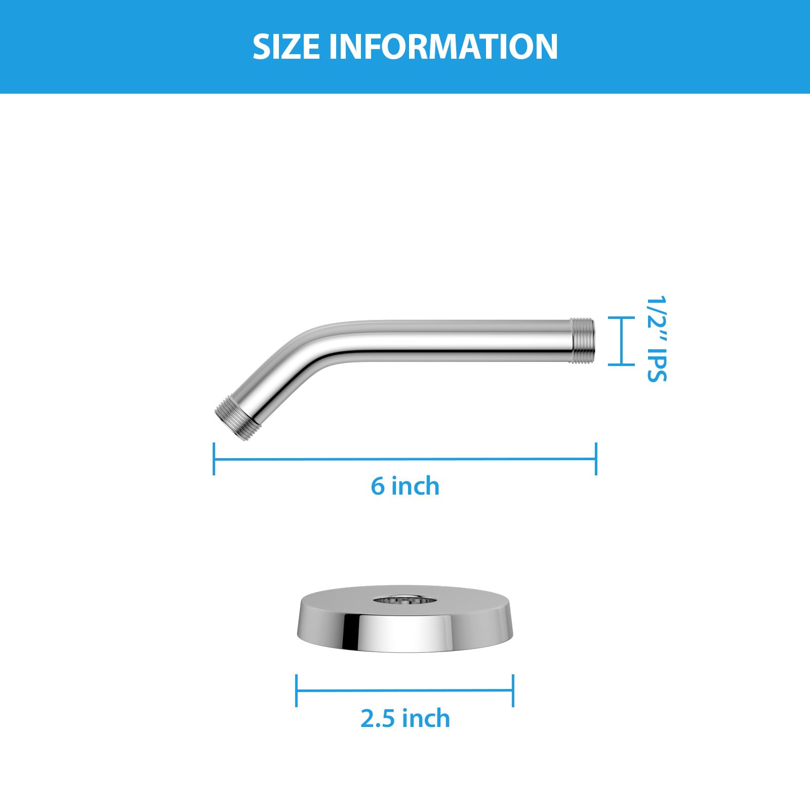 Lordear 6 Inch Chrome T304 Stainless Steel Shower Arm Extension - Polished Chrome Shower Head Pipe with Flange for Bathroom & Spa Upgrade - Perfect for Modern Shower Systems and Bathroom Renovations