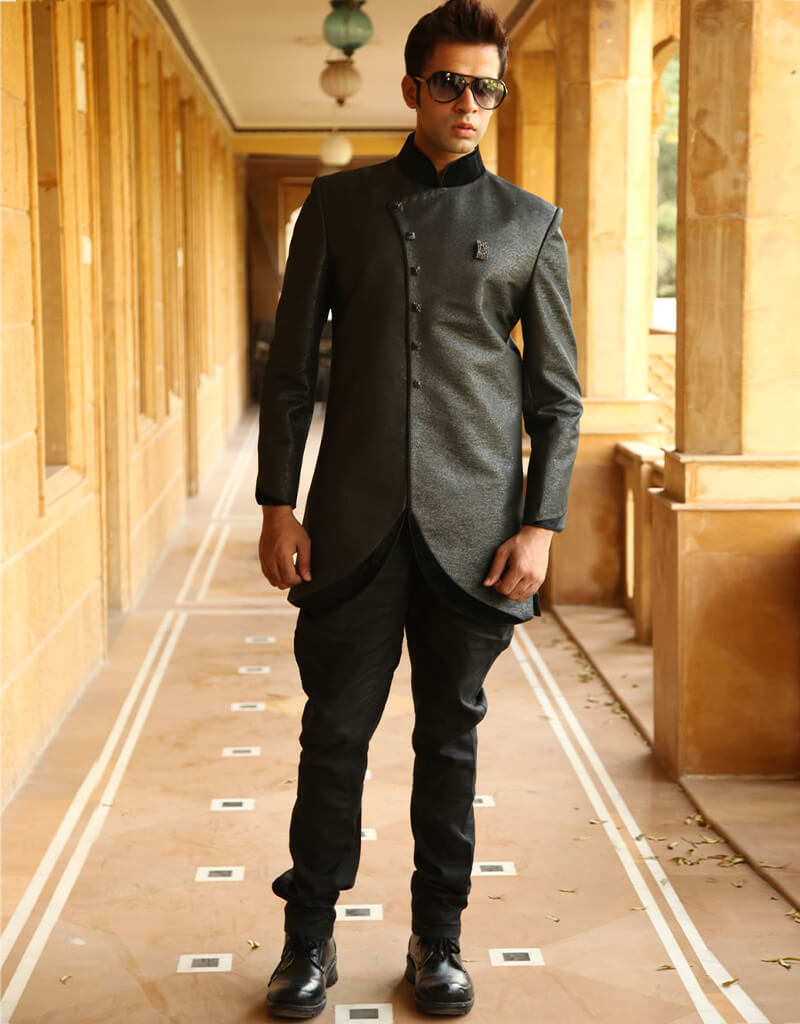 Black Indo-Western Finesse Corex Brocade Churidar - Elegant Ethnic Wear for Festivals, Weddings & Special Occasions