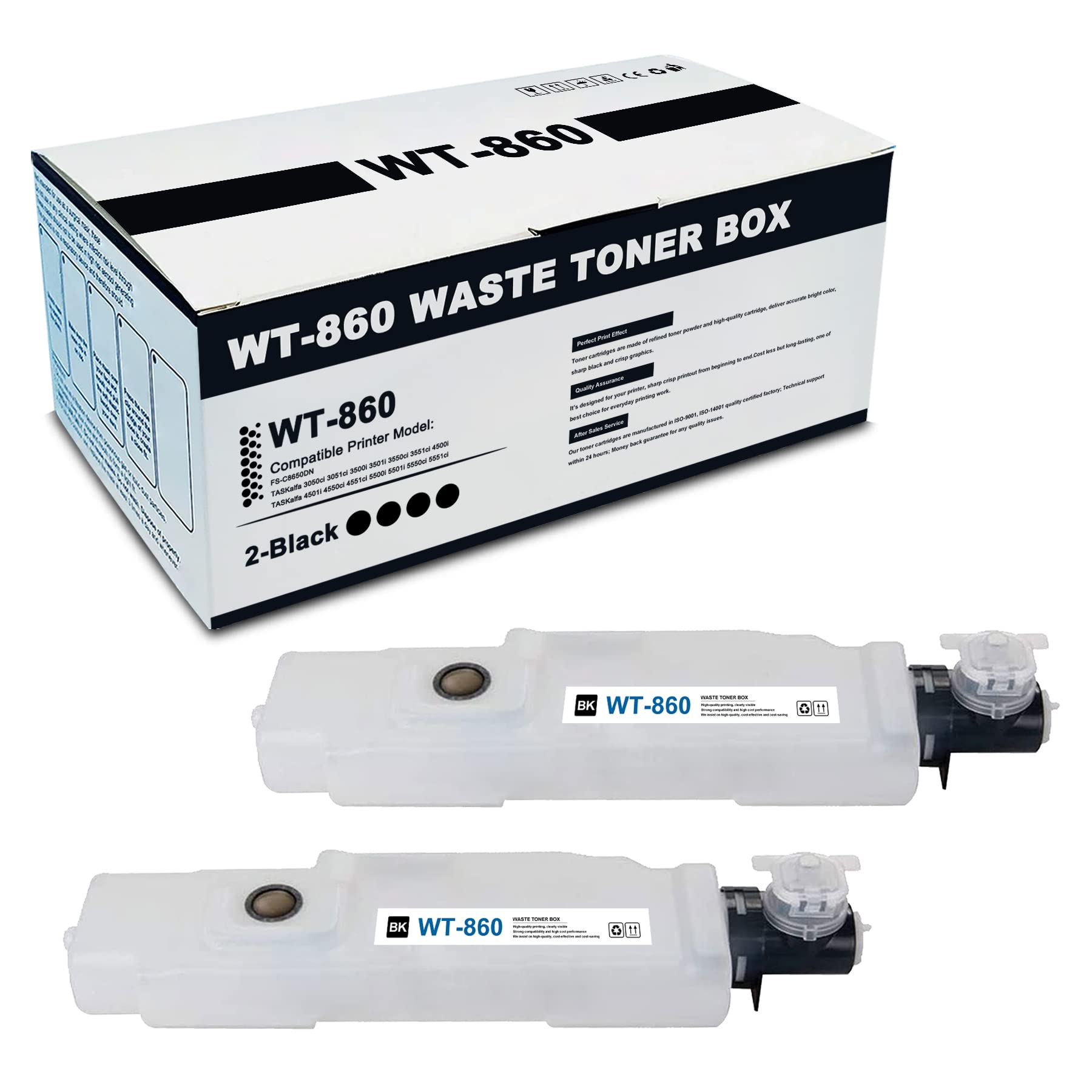 WEDCHUN 2-Pack Black WT-860 Waste Toner Box for Kyocera Printers - Office & Home Use