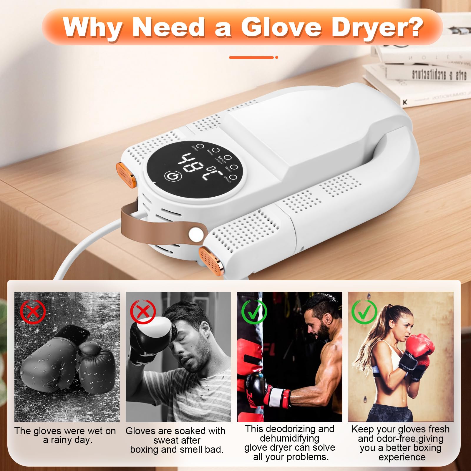 Boxing Gloves Dryer with Intelligent Timer - Odor Eliminating Glove Dehumidifier for Kids & Adults | Perfect for Gym, Home Training & Martial Arts Practice