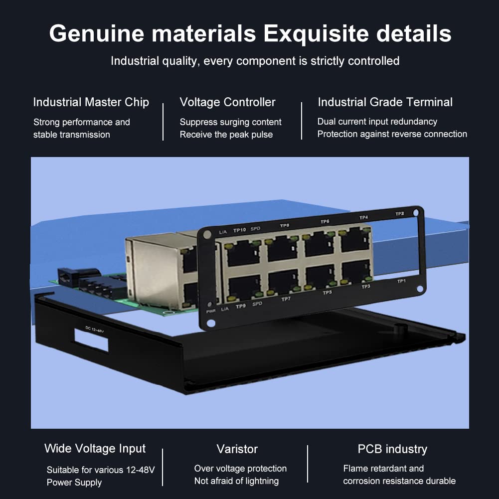 10 Port Gigabit Ethernet Switch - Industrial Grade, DIN Rail Mount, Unmanaged Network Switch with 10x RJ45 Ports (10/100/1000Mbps), Wide Temperature Range (-40°F to 176°F), 12-48V DC Power - Perfect for Outdoor, Factory Automation, and Harsh Environment Networking