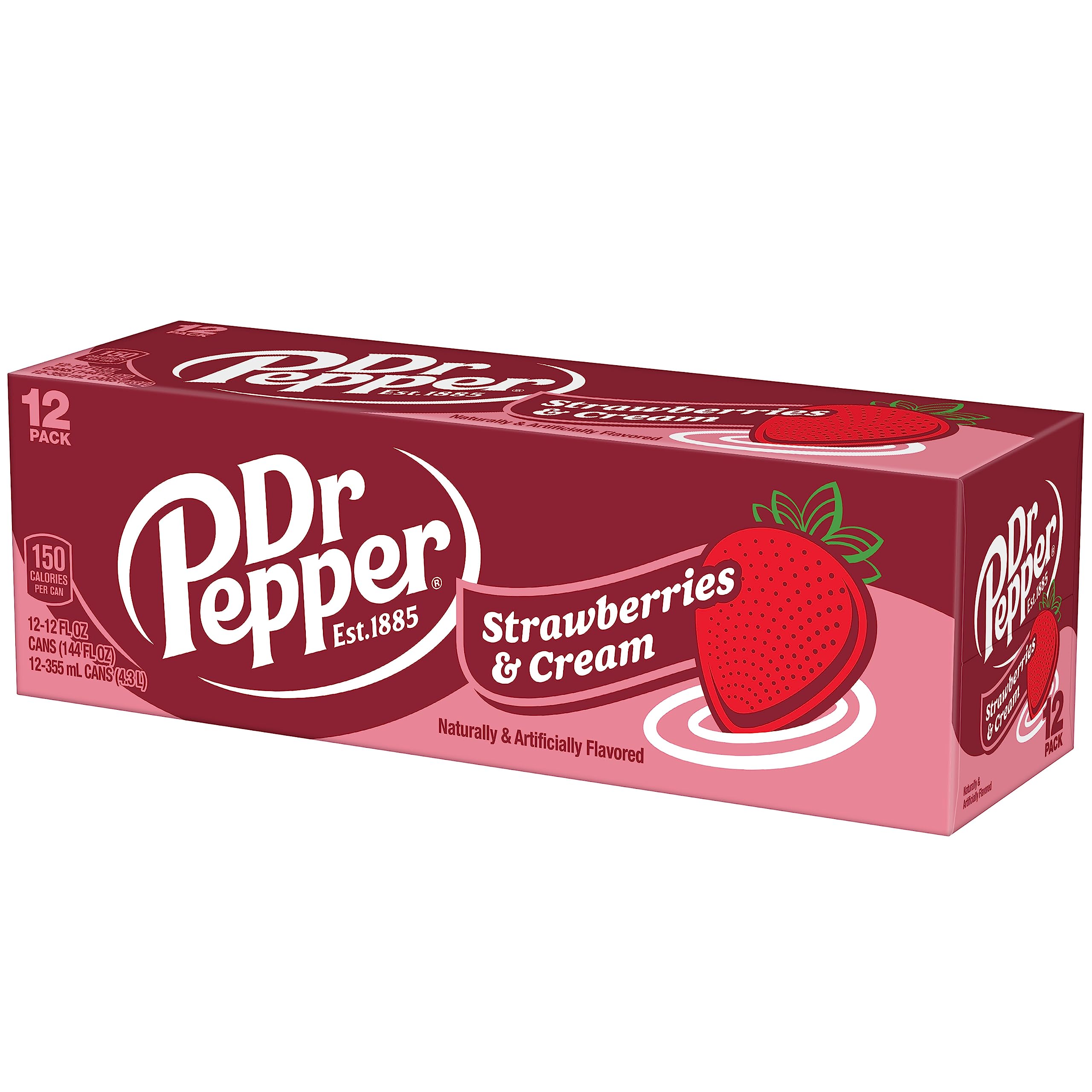 Dr Pepper Strawberries and Cream Soda - 12 Pack (12 fl oz Cans) | Refreshing Creamy Strawberry Flavor | Perfect for Parties, BBQs & Summer Refreshment