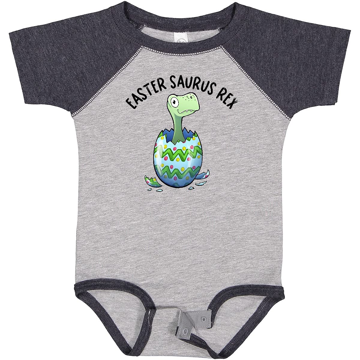 Inktastic Easter Saurus Rex Dinosaur Hatching Easter Egg Baby Bodysuit - Cute Dinosaur Themed Onesie for Easter Outfits & Baby Photoshoots