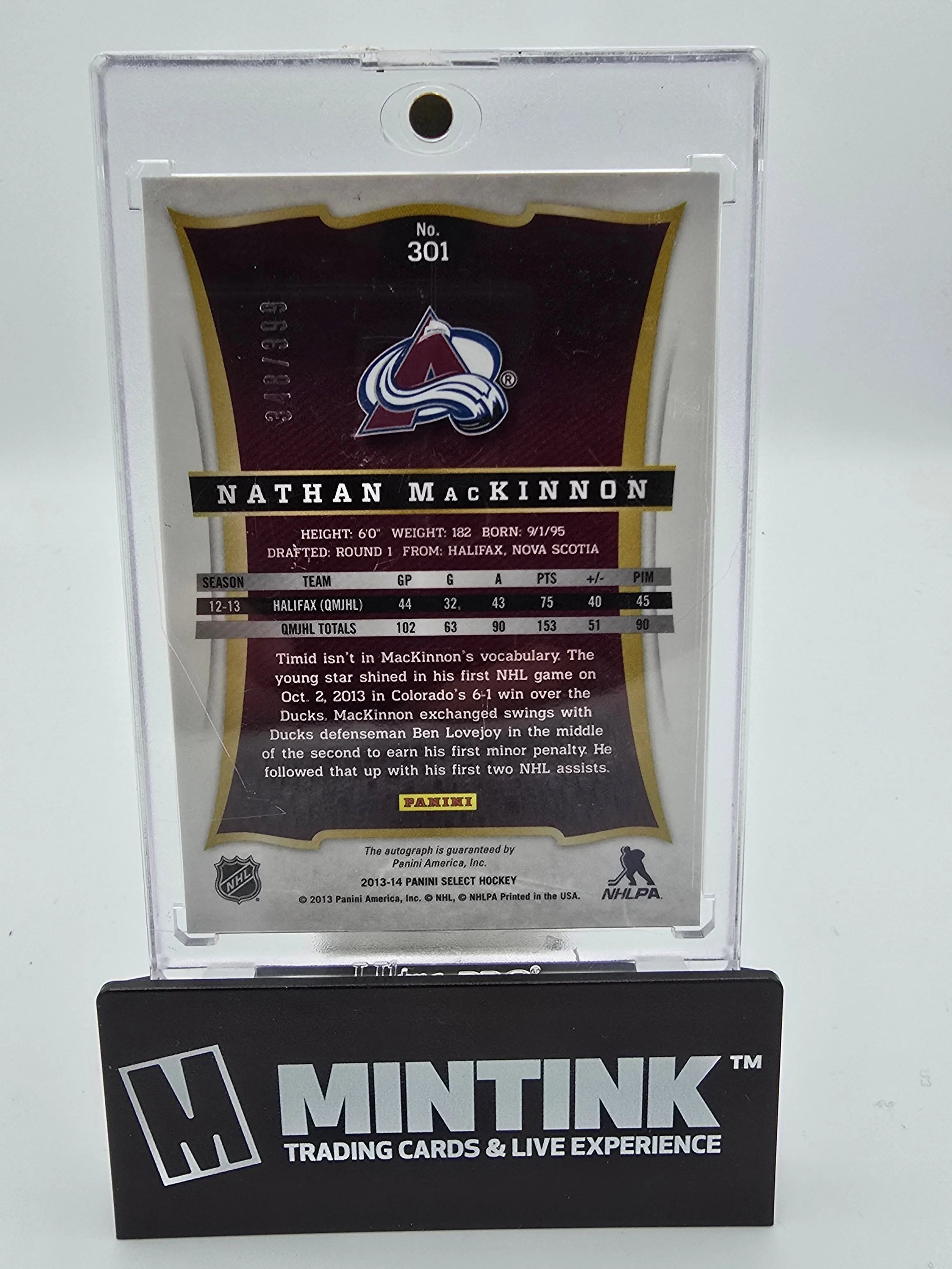 2013-14 Panini Select Hockey Nathan MacKinnon Rookie Auto #301 /999 - NHL Collectible Card for Sports Memorabilia & Trading Card Enthusiasts