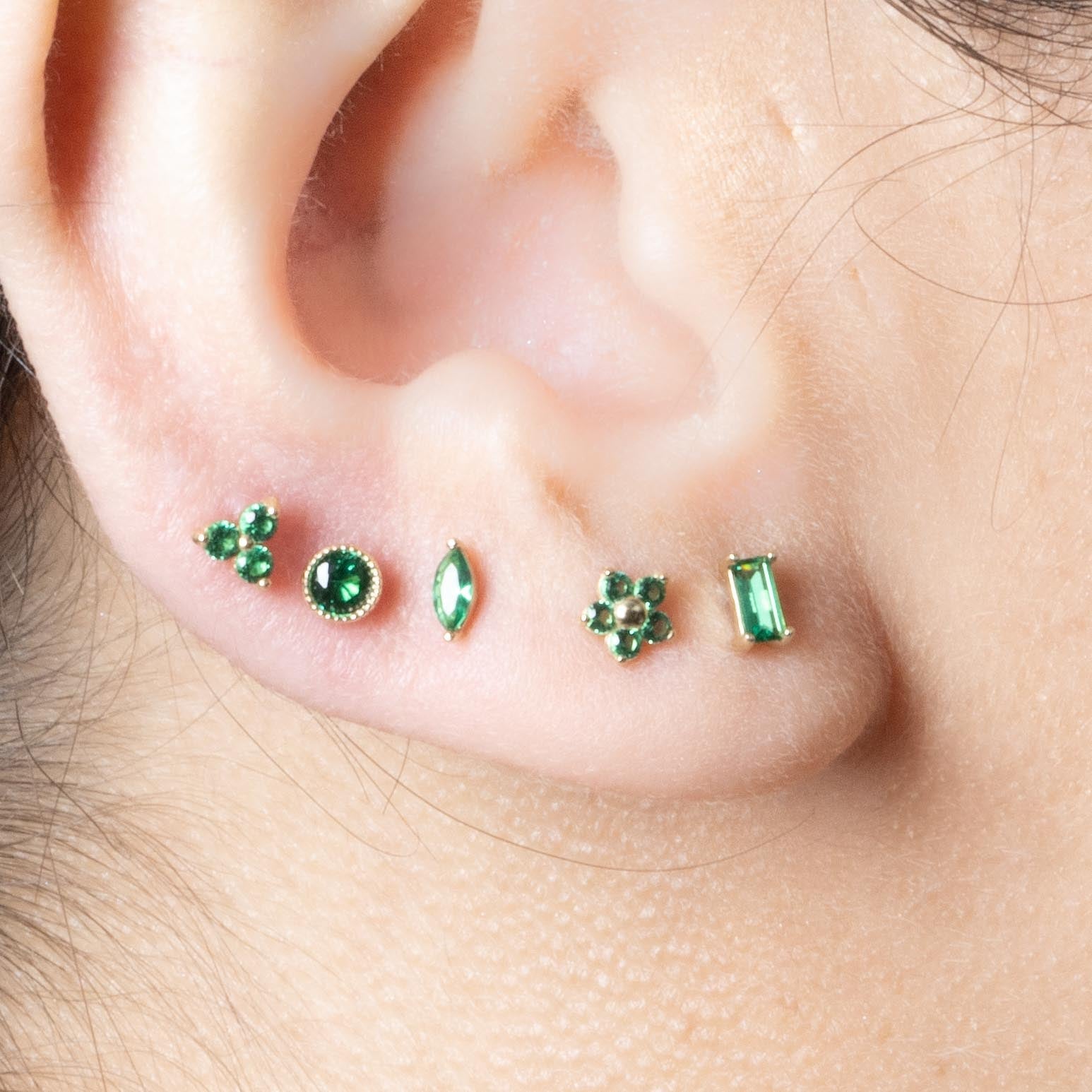 14K Yellow Gold Marquise Emerald Flat Back Stud Earrings - Elegant Dainty Jewelry for Women, Perfect for Everyday Wear & Special Occasions