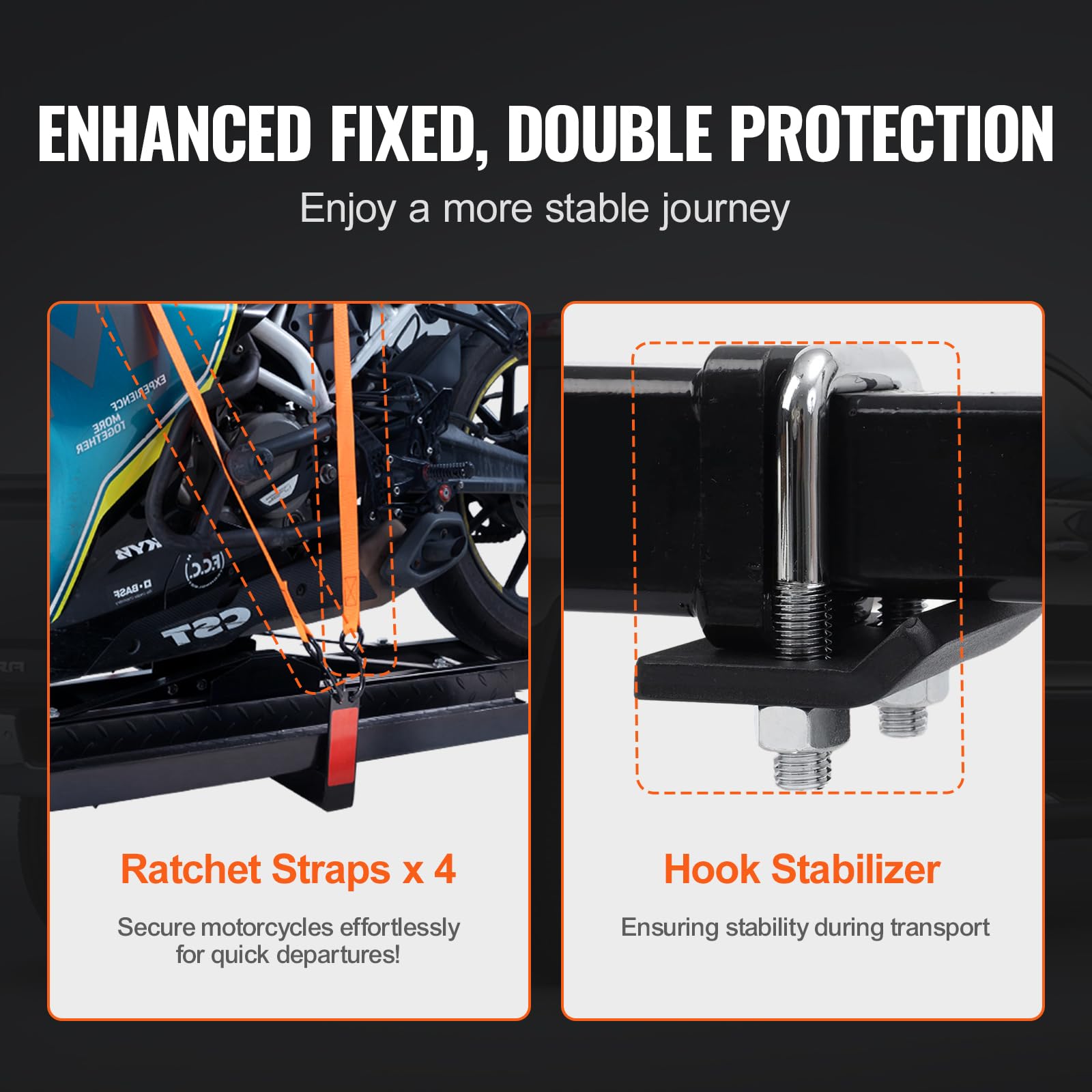 VEVOR 600 LBS Motorcycle Carrier Hitch Mount - Heavy Duty Steel Dirt Bike Trailer Hauler with 47