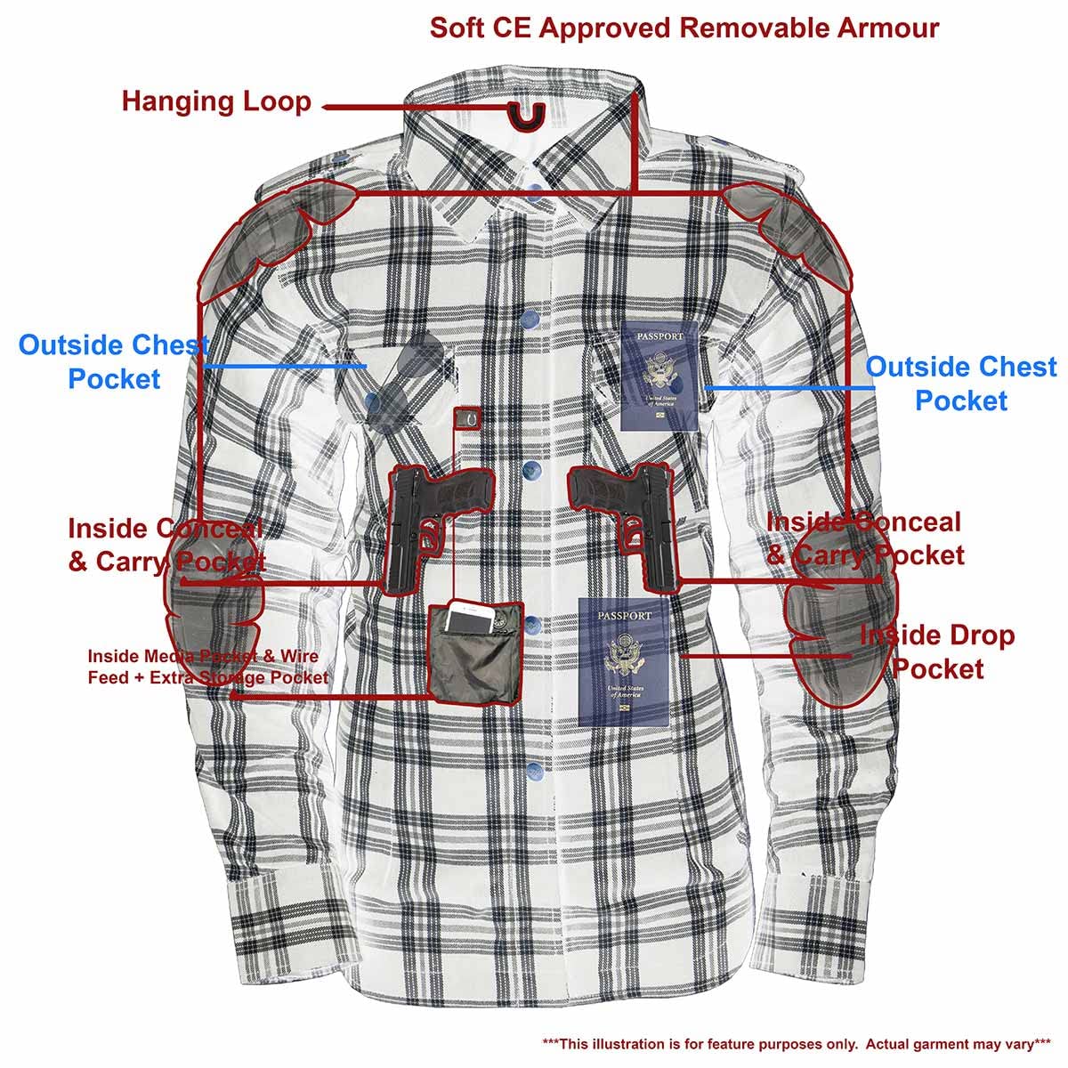 Milwaukee Leather MPL2600 Women’s Plaid Flannel Biker Shirt with CE Approved Armor - Aramid Fiber Reinforced for Safety - Perfect for Motorcycle Riding & Outdoor Adventures