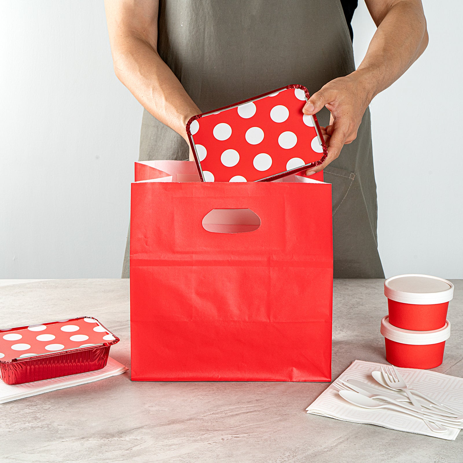 Premium Rectangle Red Paper Take Out Bags with Handles - 11