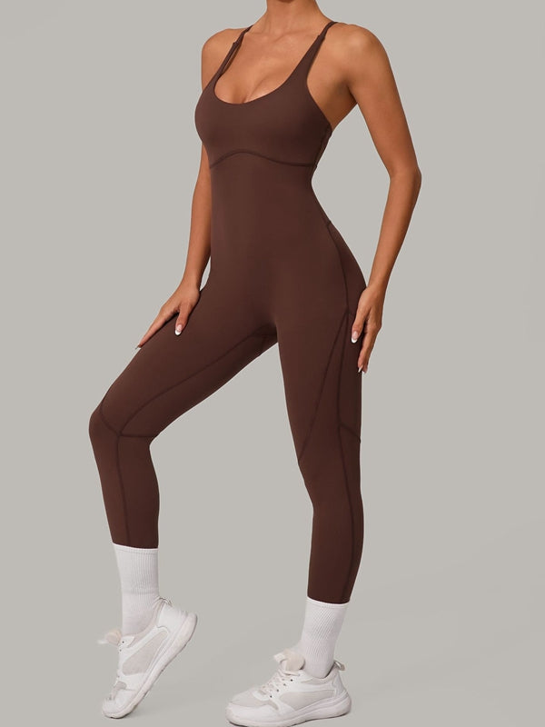 ZASUWA Women's Sexy Cross Back Push Up Jumpsuit - Stretchy Bodycon Romper for Date Night & Club Wear