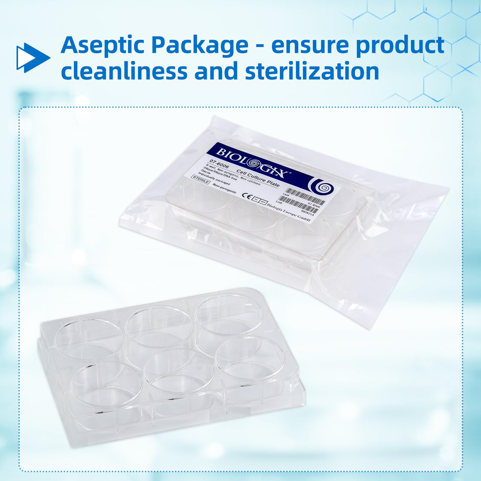 Sterile 6-Well Polystyrene Cell Culture Plates with Lids - Individually Wrapped, Tissue Culture Treated for Laboratory Use - Ideal for Cell Growth, Chemical Reactions & Biomedical Research - Case of 50