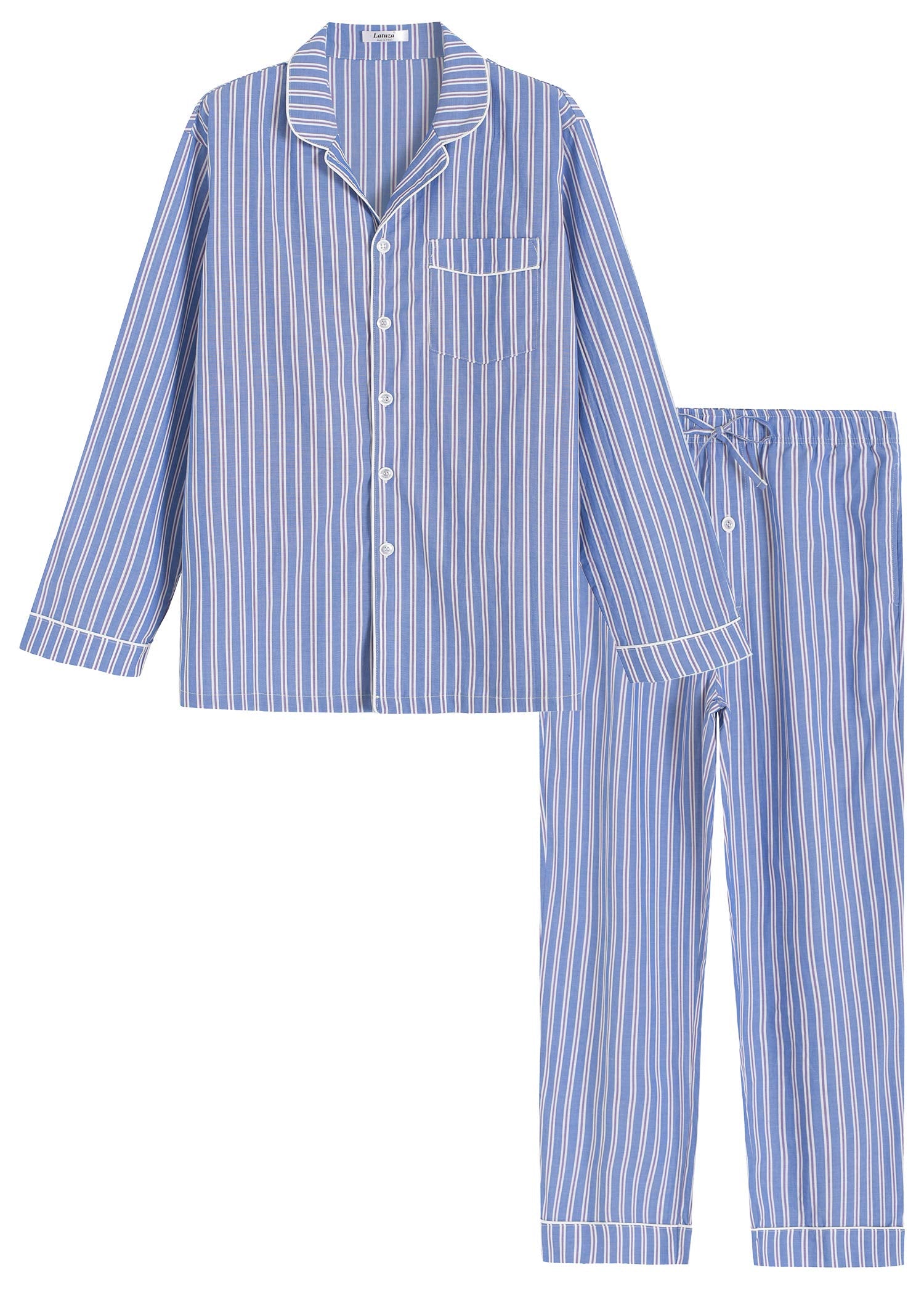 Men's Lightweight Cotton Pajama Set - Long Sleeve Shirt & Pants for Comfortable Sleep & Lounge Wear - Perfect for Nighttime Relaxation, Travel & Home Use