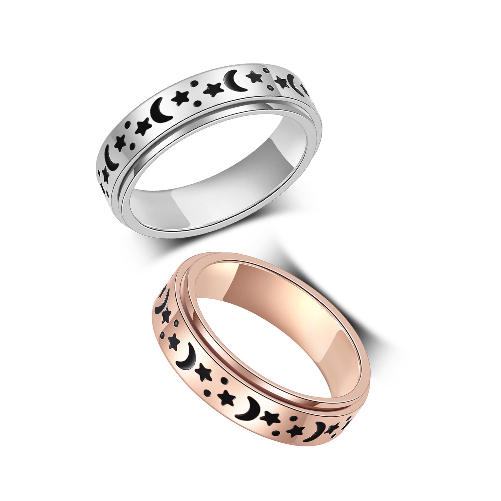 Anxiety Spinner Ring - Stainless Steel Moon Star Jewelry for Stress Relief