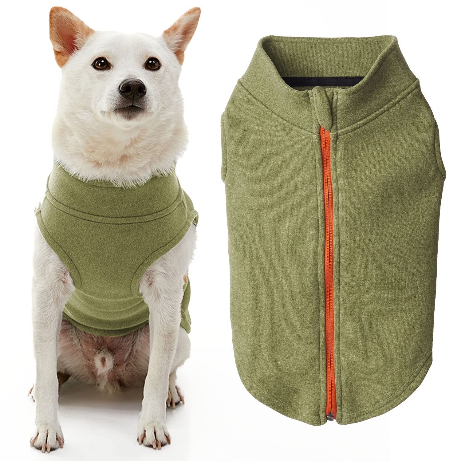 Gooby Zip-Up Microfiber Fleece Dog Sweater - Green, X-Large - Warm Double-Layered Soft Step-In Dog Jacket for Small & Medium Dogs - Winter Dog Coat for Cold Weather, Outdoor Walks & Indoor Comfort
