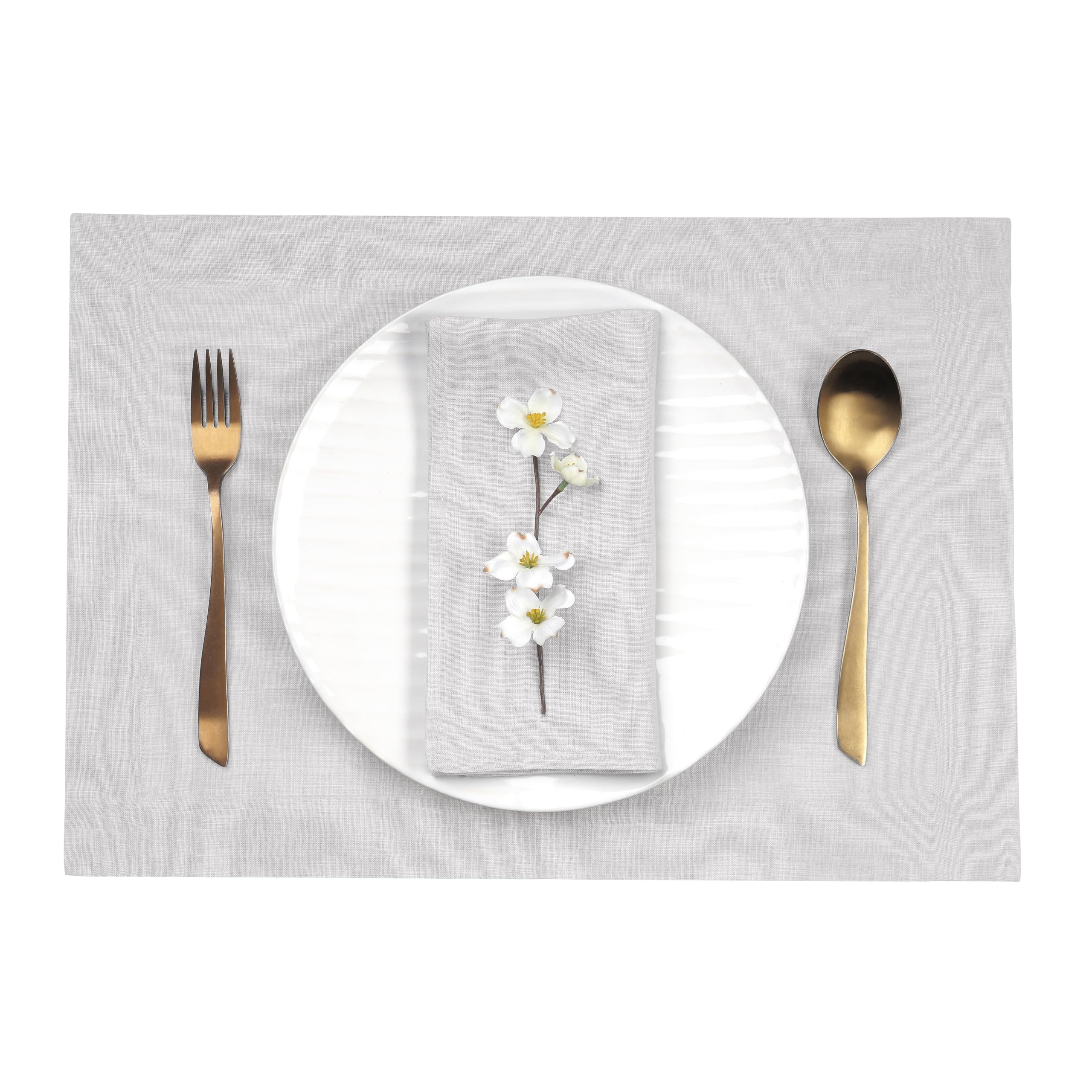 D'Moksha Homes 100% Pure Linen Placemats Set of 4 - Silver Grey Washable Table Mats 14x19 Inch - Elegant Dining Decor for Easter, Thanksgiving & Everyday Use