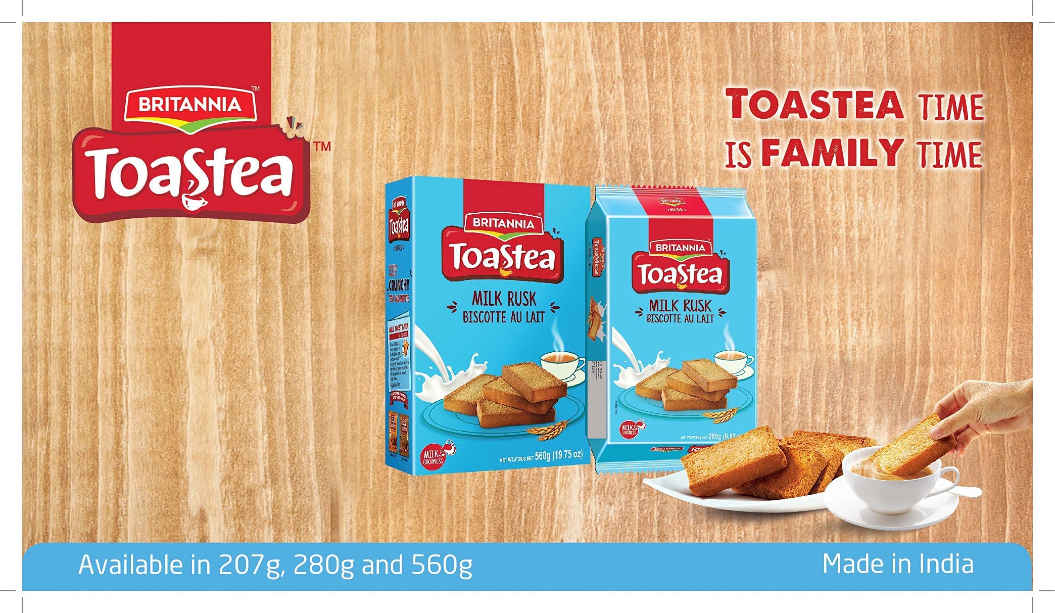 BRITANNIA Toastea Milk Rusk 9.87oz (280g) - Crispy Crunchy Milk Biscuits for Tea Time - Breakfast & Snack Delight - Pack of 12 - Perfect for Morning Tea, Afternoon Snacks & Office Breaks
