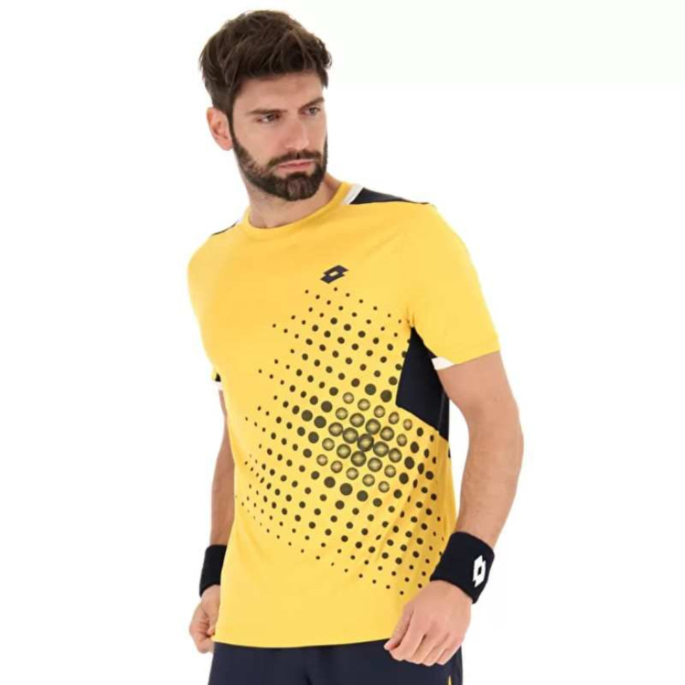Lotto Men's IV 1 Top Athletic Shirt - Saffron & Navy Blue Performance Jersey for Soccer, Running & Training - Breathable & Lightweight Sports Apparel