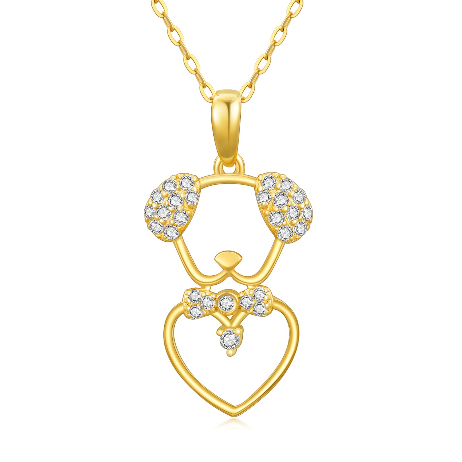 14K Real Gold Dog & Dragonfly Pendant Necklace for Women - Yellow Gold Animal Lover Jewelry Gift (16+1+1 inch) - Perfect for Birthday, Christmas & Everyday Wear