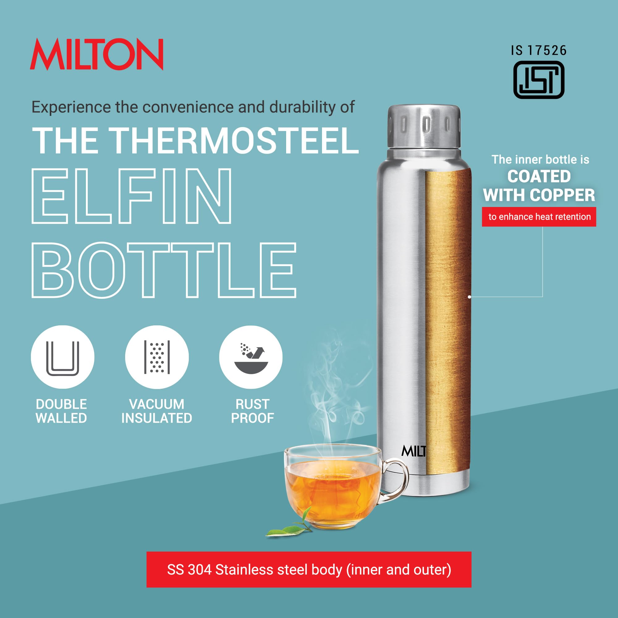 **Milton Elfin 500 Thermosteel 24-Hour Hot & Cold Water Bottle, 500ml, Silver – Leakproof, Portable Stainless Steel Flask for Office, Hiking, Trekking, Travel, Gym, Home & Kitchen Use**    *(Perfect for keeping drinks hot/cold during work, outdoor adventures, workouts, or daily hydration at home!)*