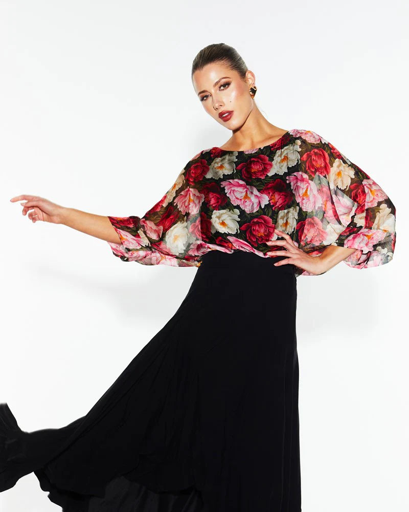 Oscar Floral Sunlight and Shadow Silk Blouse – Elegant Women's Silk Top for Work, Parties & Special Occasions