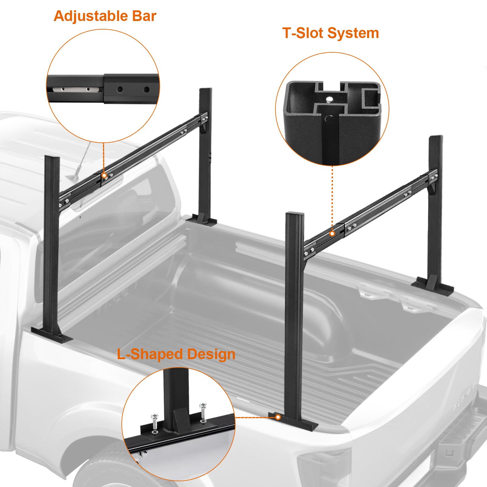 Universal Aluminum Truck Ladder Rack - Adjustable 62-80 Inch Pickup Bed Rack with 800LB Capacity | Heavy Duty for Bikes, Kayaks, Surfboards, Ladders, Lumber & Tents | Perfect for Outdoor Adventures, Camping & Work Transport