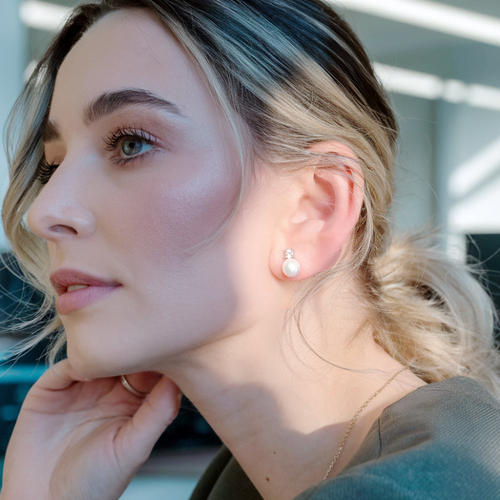 AAA+ Freshwater Pearl Stud Earrings for Women - Hypoallergenic 925 Sterling Silver Earrings | Perfect for Weddings, Office Wear & Everyday Elegance