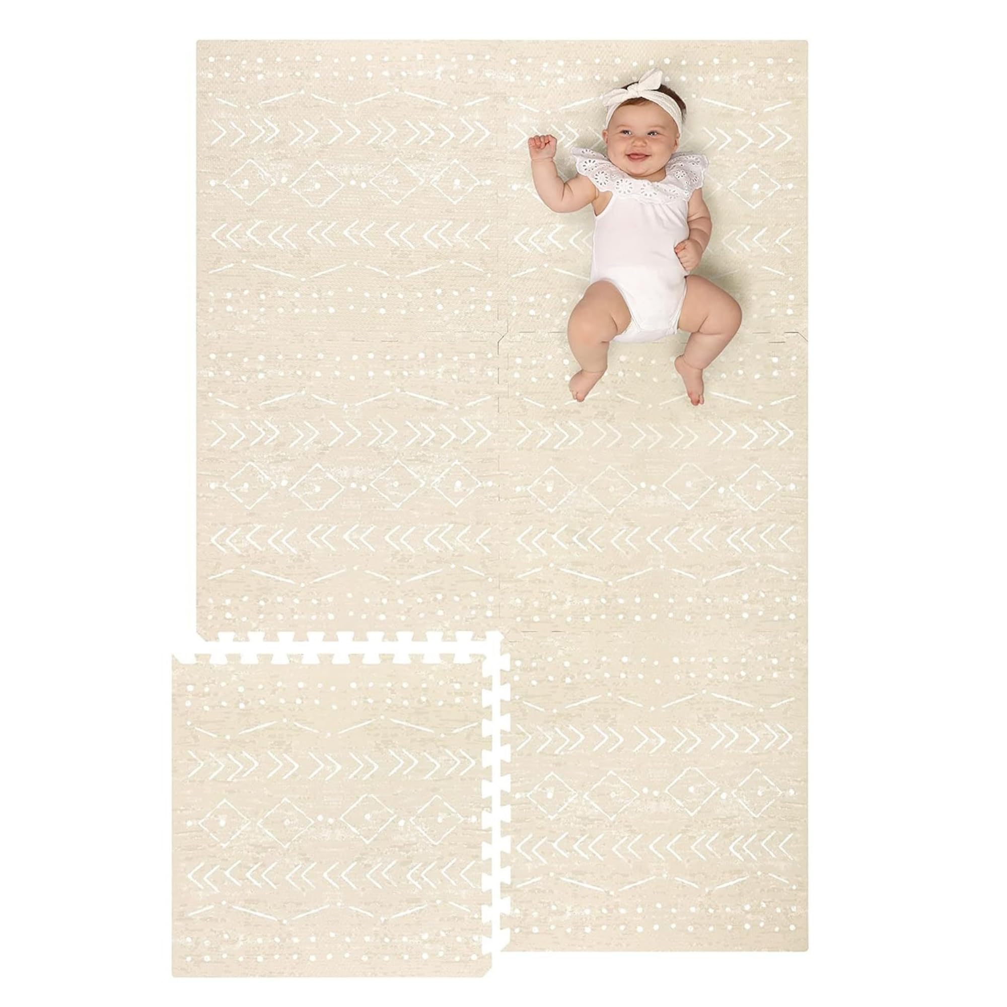 Lillefolk Baby Foam Play Mat - Non-Toxic Interlocking Tiles for Kids & Toddlers - 6x4ft Beige Soft Foam Floor Mat for Crawling, Tummy Time, Playroom and Nursery Safety