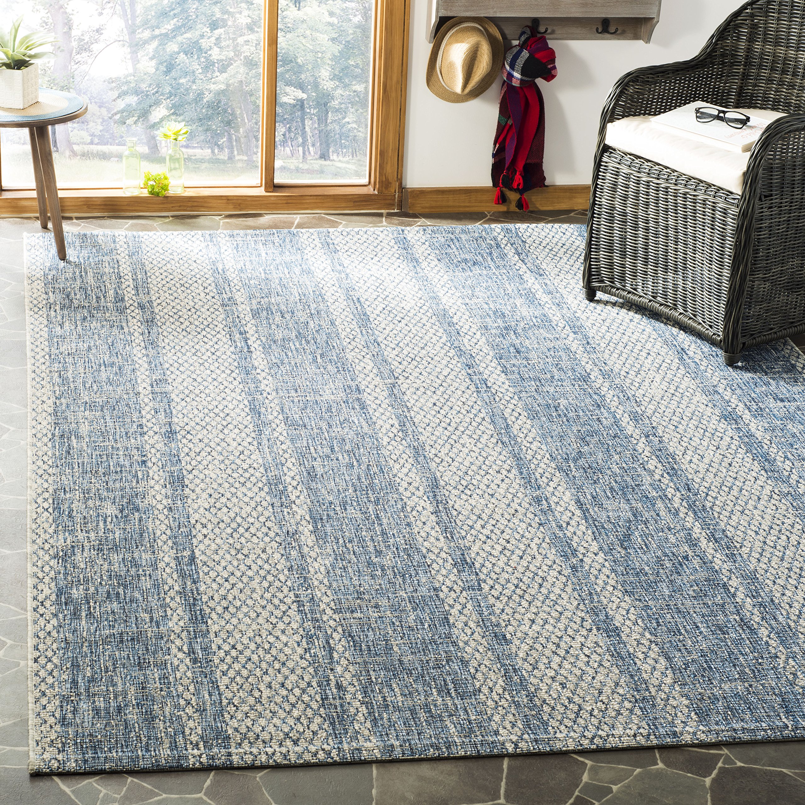 SAFAVIEH Courtyard Collection 9' x 12' Light Grey Blue Indoor Outdoor Waterproof Rug - Easy to Clean, Perfect for Patio, Backyard, Mudroom, and High Traffic Areas