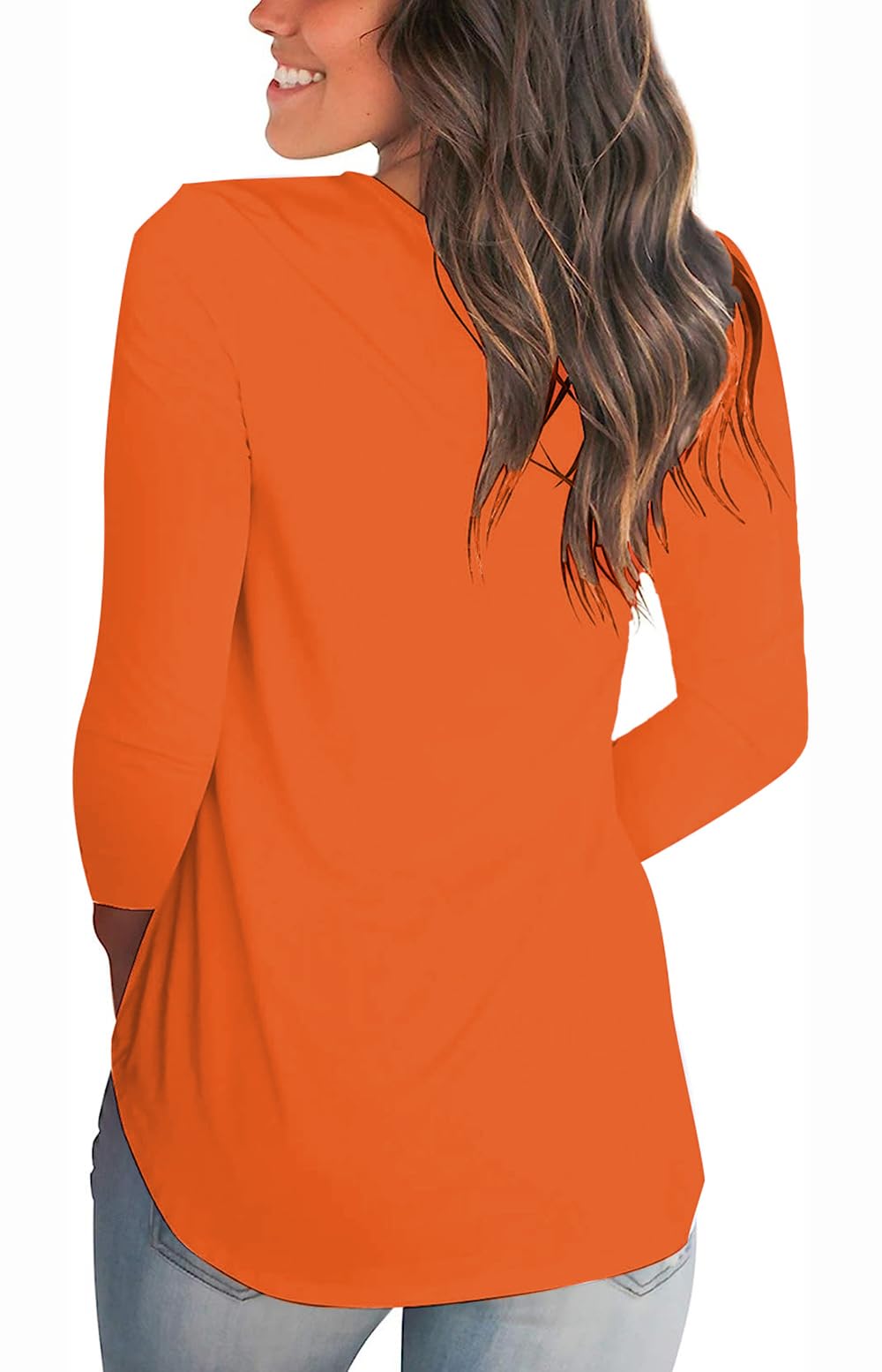 Tobrief Women's Long Sleeve V-Neck Casual T-Shirt with Pocket - Loose Fit Comfortable Blouse for Everyday Wear, Work, and Outings
