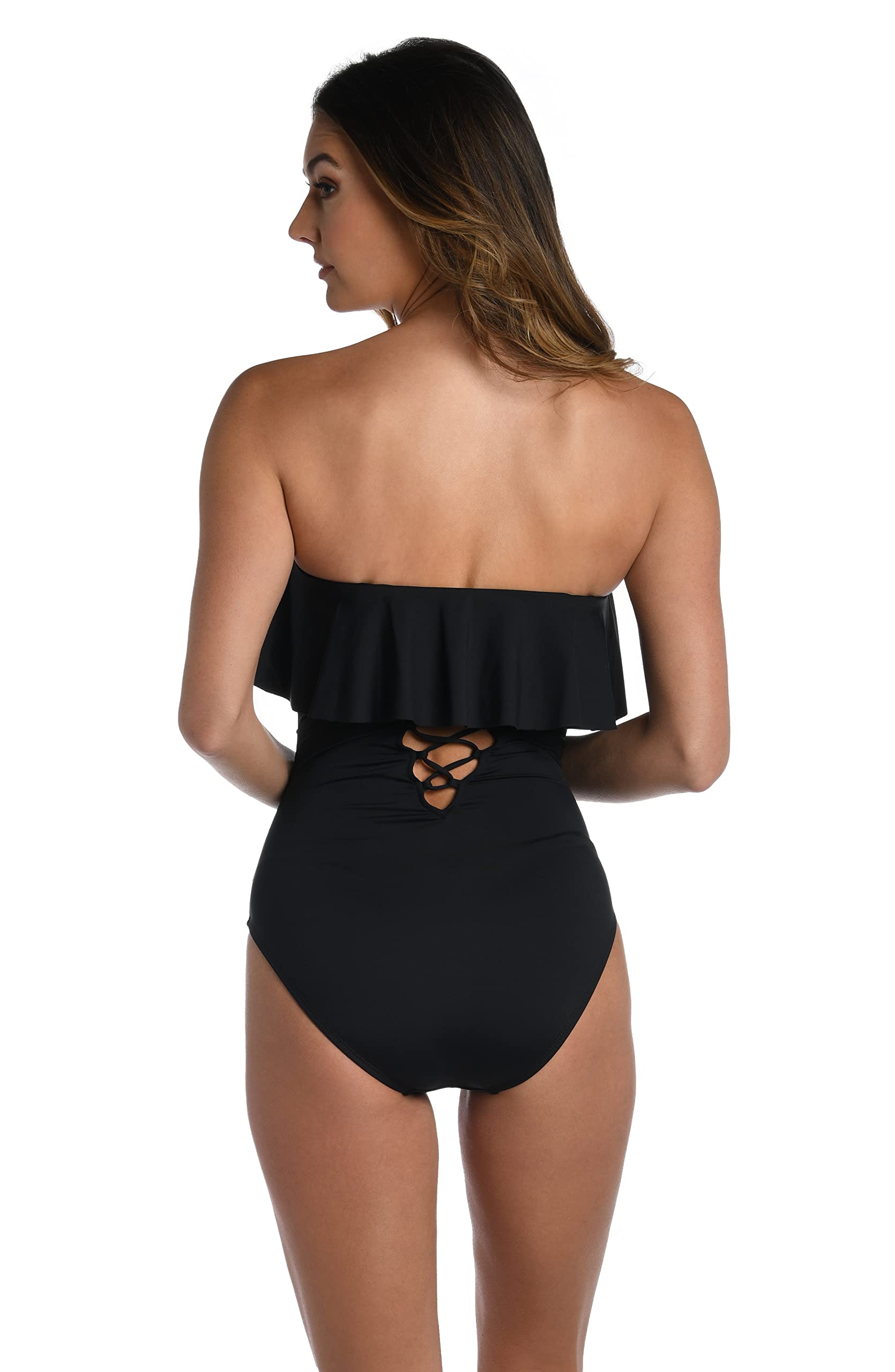 La Blanca Women's One Piece Swimsuit - Ruffle Bandeau Island Goddess Bathing Suit | Sexy Swimwear for Beach, Pool & Vacation | Plus Size Swimsuits for Women