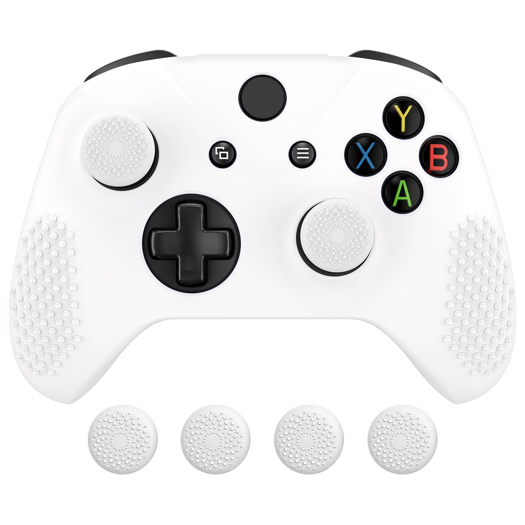 eXtremeRate PlayVital Soft Anti-Slip White Silicone Cover & Black Thumb Grips for Xbox One X/S Controller - Protective Skin Case (Controller Not Included) - Perfect for Gaming, Streaming & Long Play Sessions