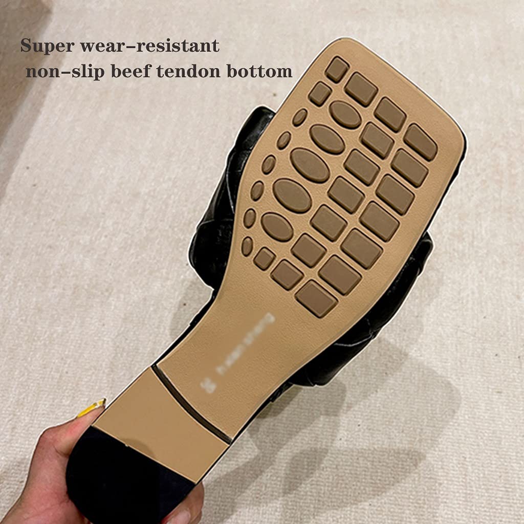 Women's Square Toe Sandals - Open Weave Slip On Flat Summer Sandals | Casual Khaki Slippers for Beach, Vacation & Everyday Wear | Size EUR36 (US Women's 6) | Breathable & Comfortable Summer Essential Footwear