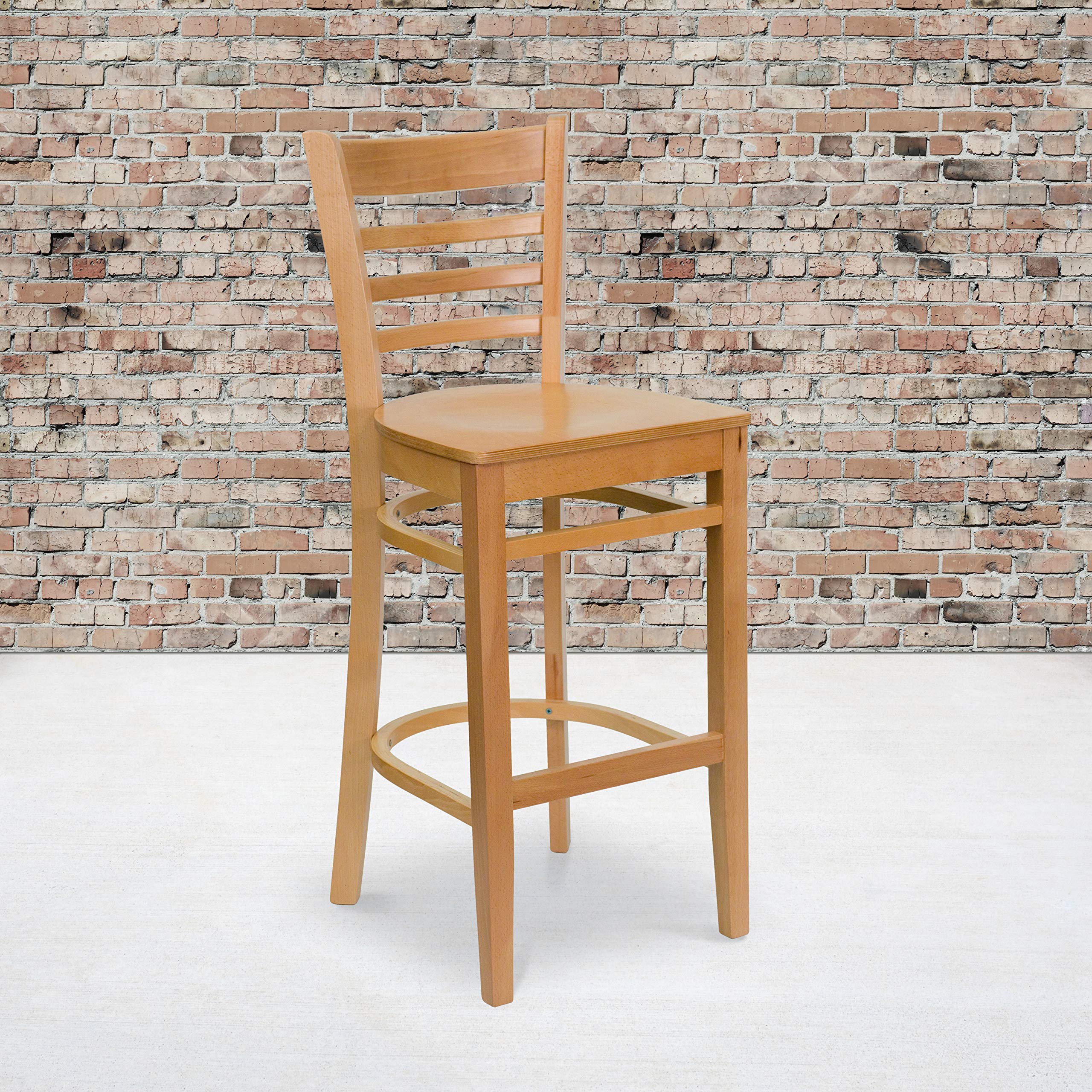 Flash Furniture 2-Pack HERCULES Series Ladder Back Bar Stools - Natural Wood Finish, 30