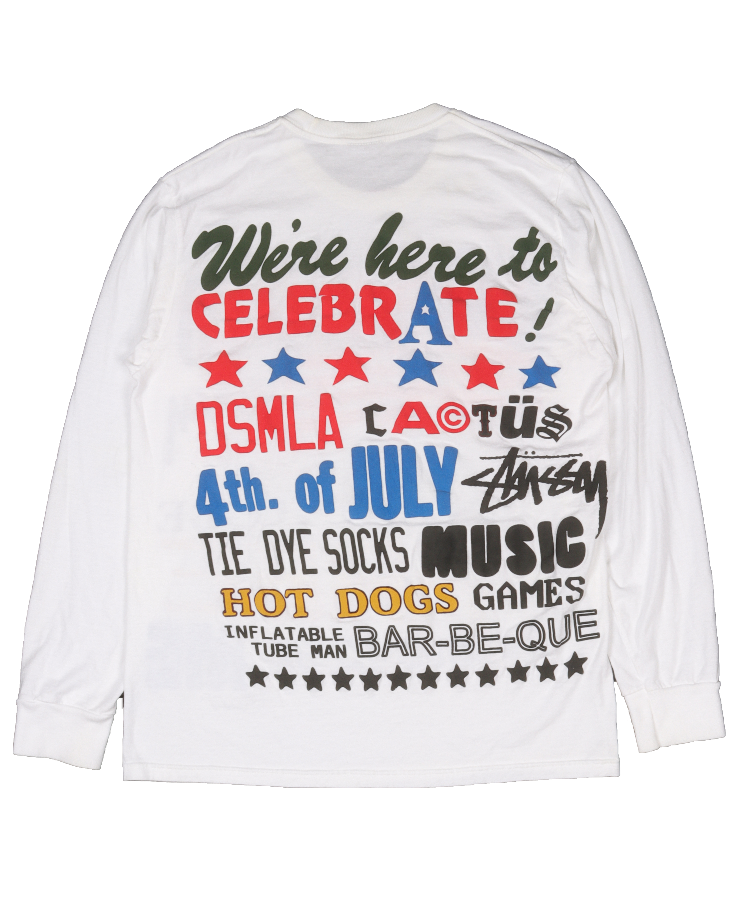 Stussy DSM LA 4th of July Patriotic Long Sleeve T-Shirt - American Flag Graphic Tee for Independence Day Celebrations & Streetwear Fashion