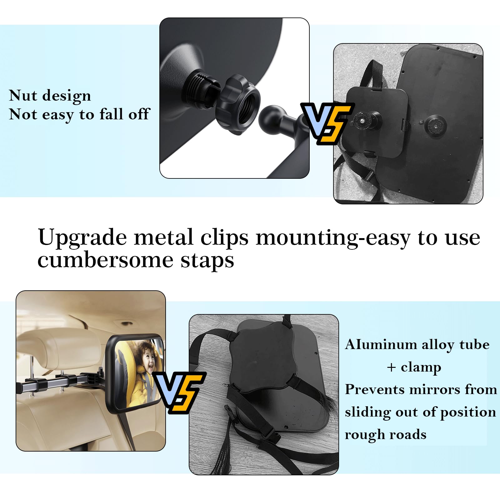 DCIDBEI 5-Piece Baby Car Mirror Set - 360° Adjustable Rear-Facing Mirror with Extendable Arms for Back Seat | Includes 2 Baby on Board Stickers & 2 Car Hooks | Safe Infant Monitoring for Road Trips & Daily Commutes
