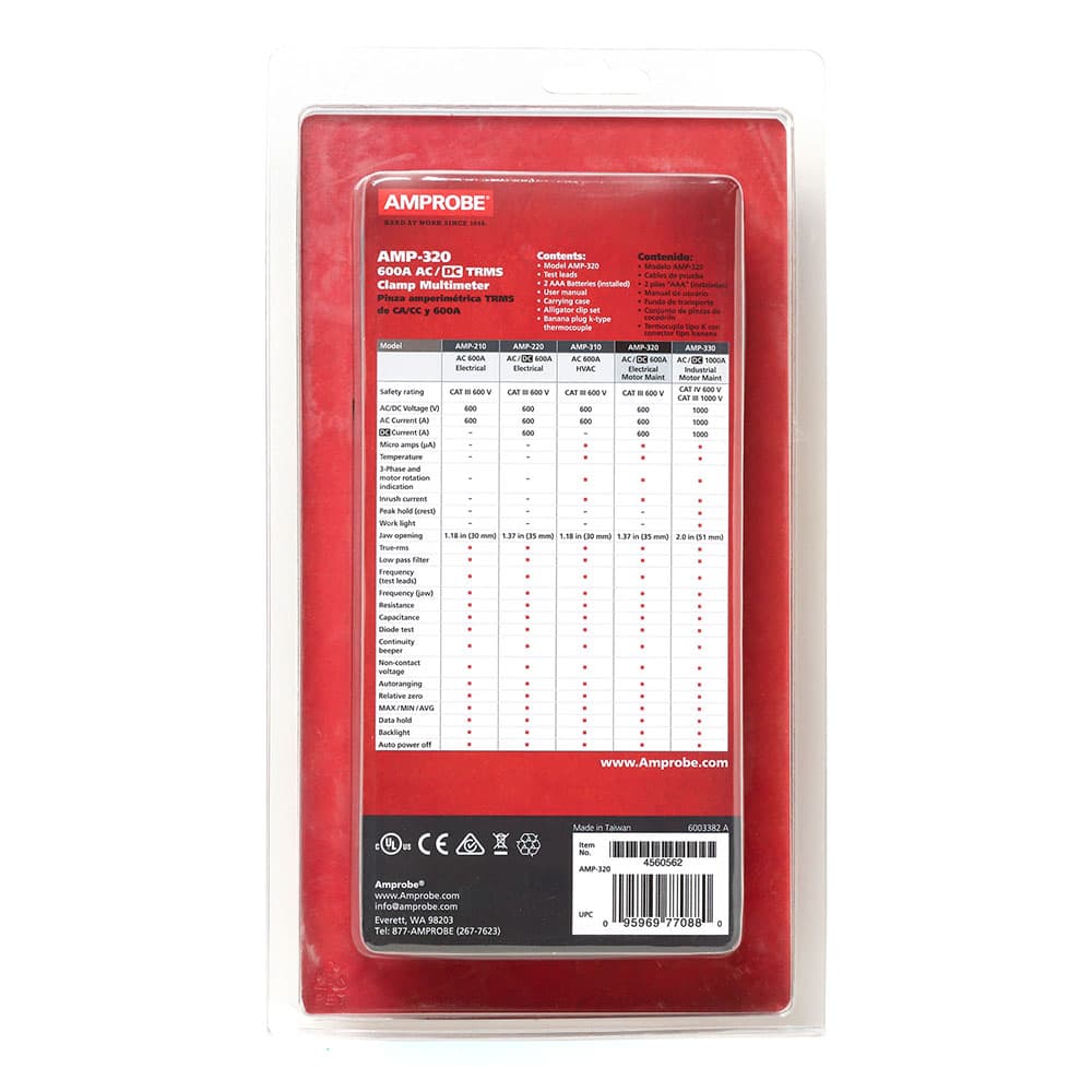 Amprobe AMP-320 600V/600A TRMS AC/DC Clamp Multimeter with 3 Phase Sequence & Motor Testing - Professional Electrical Tester for HVAC, Industrial Maintenance & Automotive Diagnostics