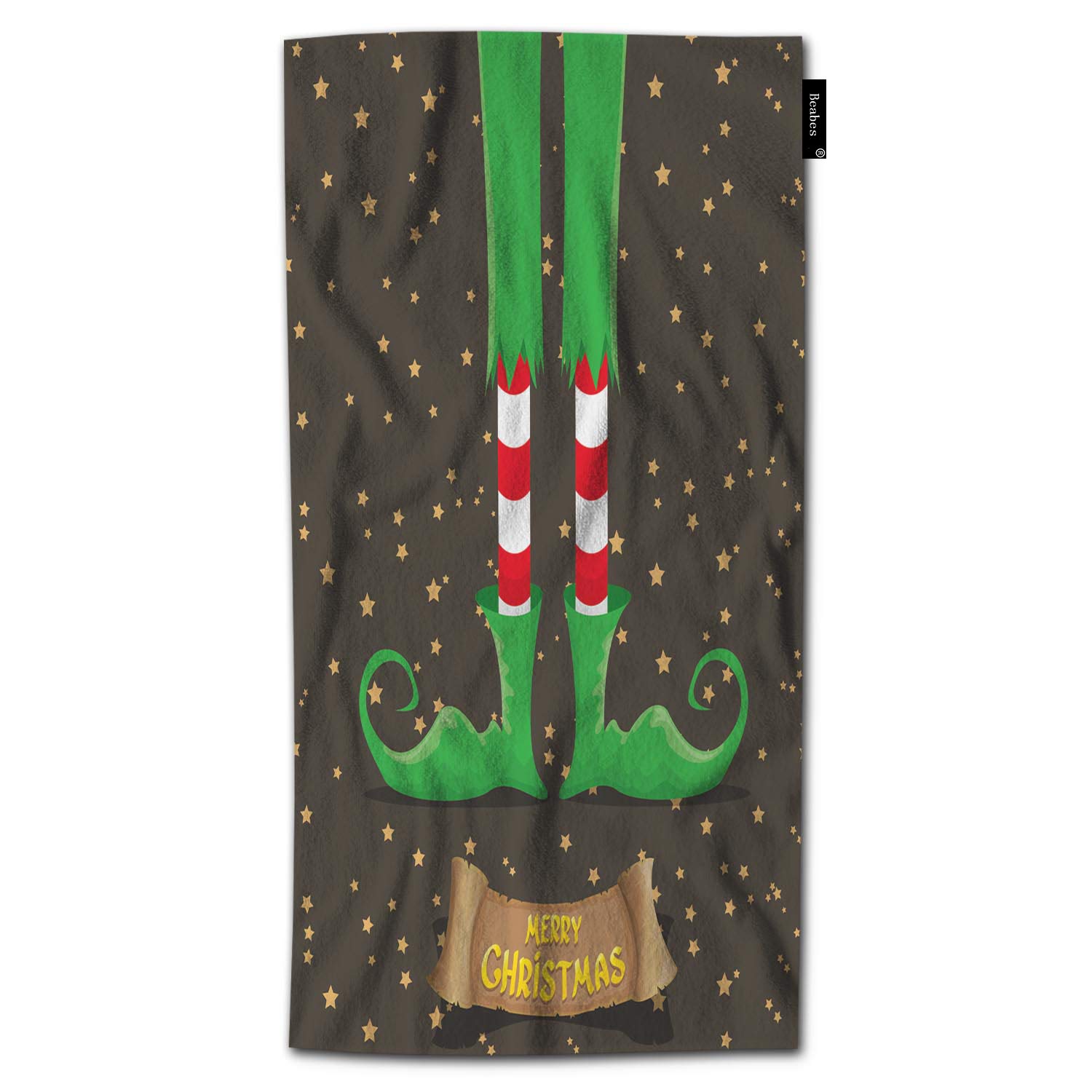 Vintage Cartoon Elf Christmas Bath Towel - Super Soft Green Legs with Red White Stockings Design - 64x32 Inch Polyester Microfiber Bath Towel for Men & Women - Perfect for Holiday Bathroom Decor, Spa Days & Travel Gifts