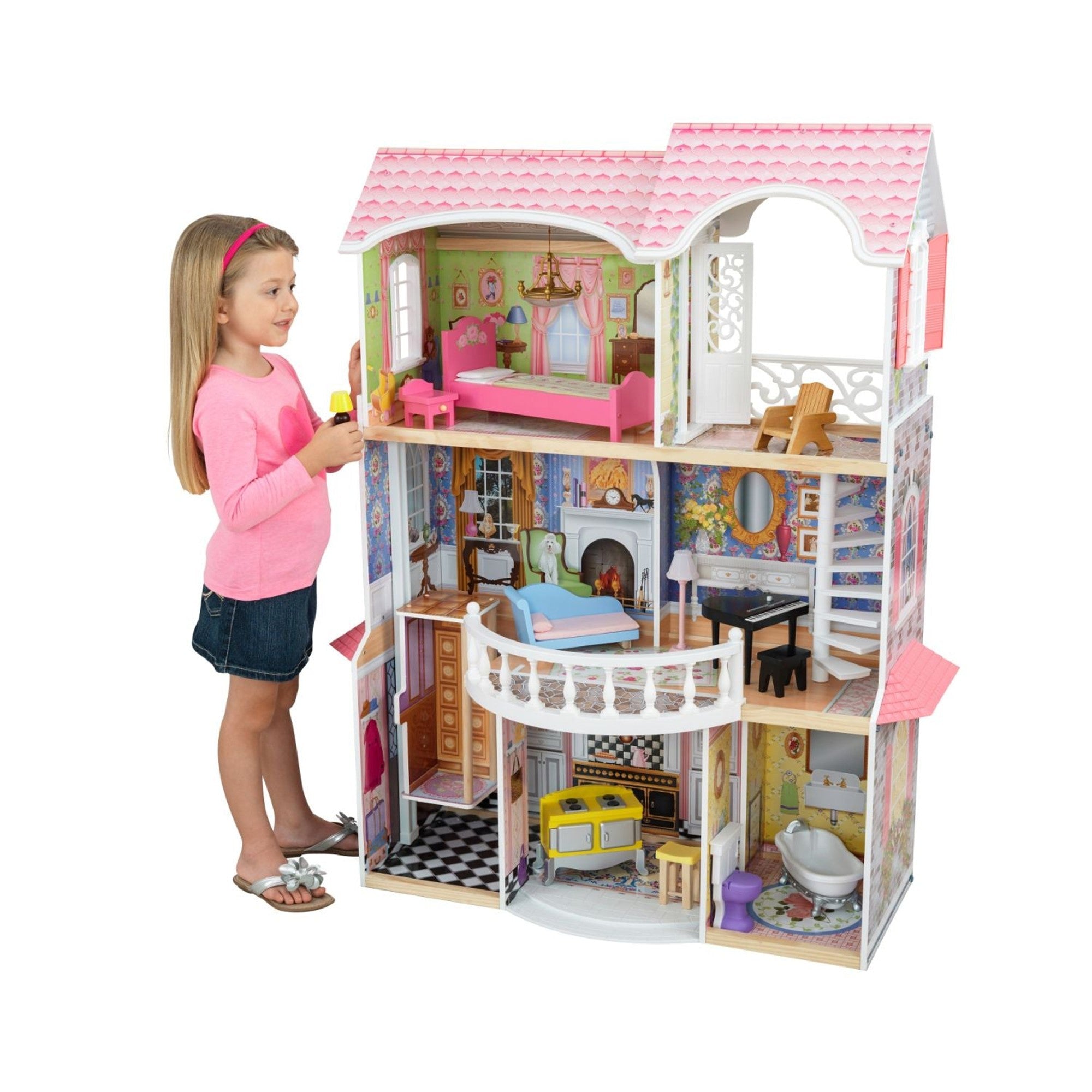 KidKraft Magnolia Mansion Dollhouse - Large Wooden Doll House with Furniture for Girls, Perfect for Pretend Play & Imaginative Fun | Great Gift for Ages 3+ | Playroom, Bedroom & Nursery Decor