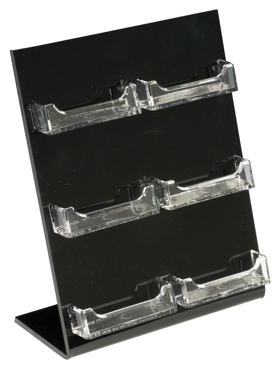 FixtureDisplays® 6-Pocket Acrylic Business Card Holder - Black Slant Back Tabletop Display with Open Pockets (19759) - Perfect for Reception Desks, Trade Shows & Office Organization