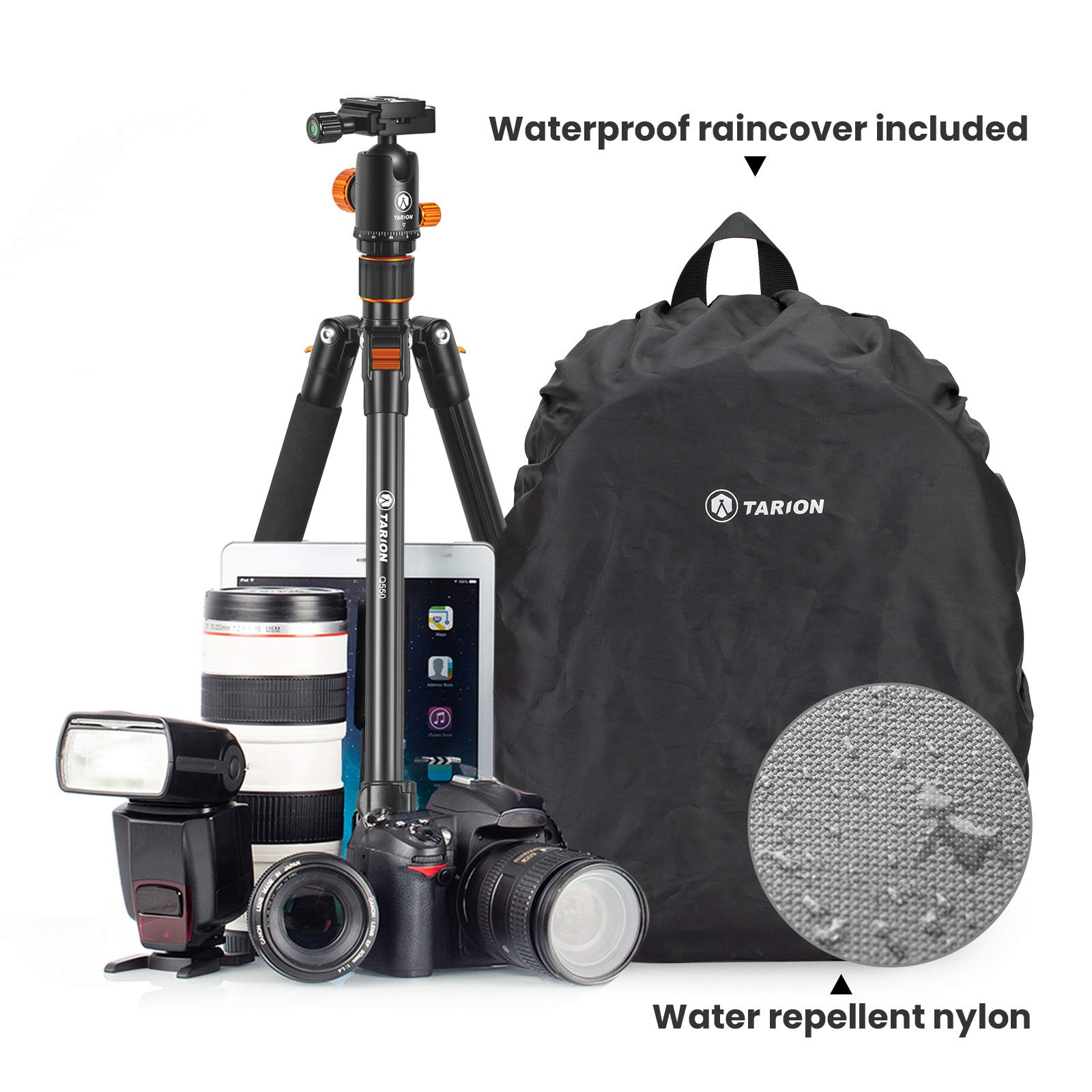 Professional Camera Backpack for Photographers - Waterproof DSLR Camera Bag with Laptop Compartment & Rain Cover, Fits Camera, Lens & Tripod (Grey, TB-S) - Perfect for Travel, Hiking & Outdoor Photography