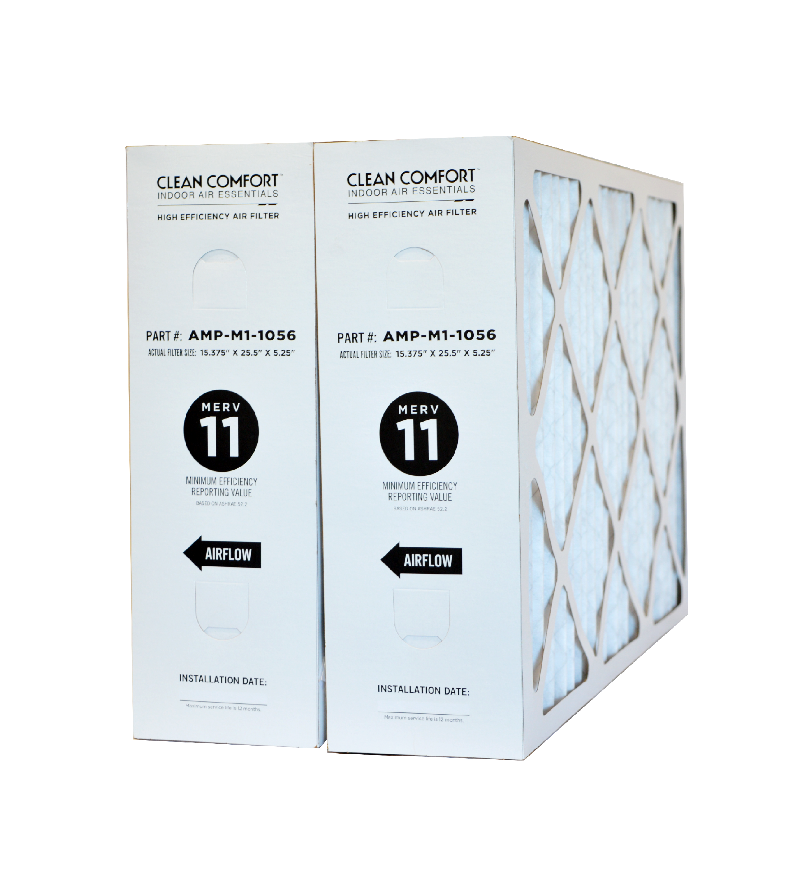 Clean Comfort 16x25x5 AMP M1 1056 MERV 11 Furnace Air Filter - Compatible with Carrier, Goodman, Amana, Daikin & More (Case of 2) - Exact Size 15.375