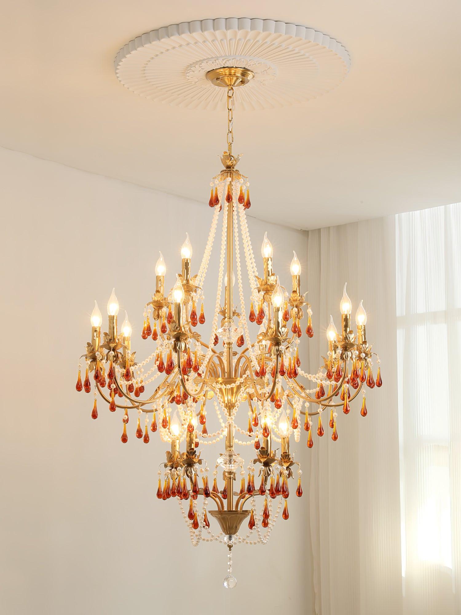Luxury Aureate Amber Crystal Chandelier - Elegant Ceiling Light Fixture for Dining Room, Living Room & Bedroom Decor