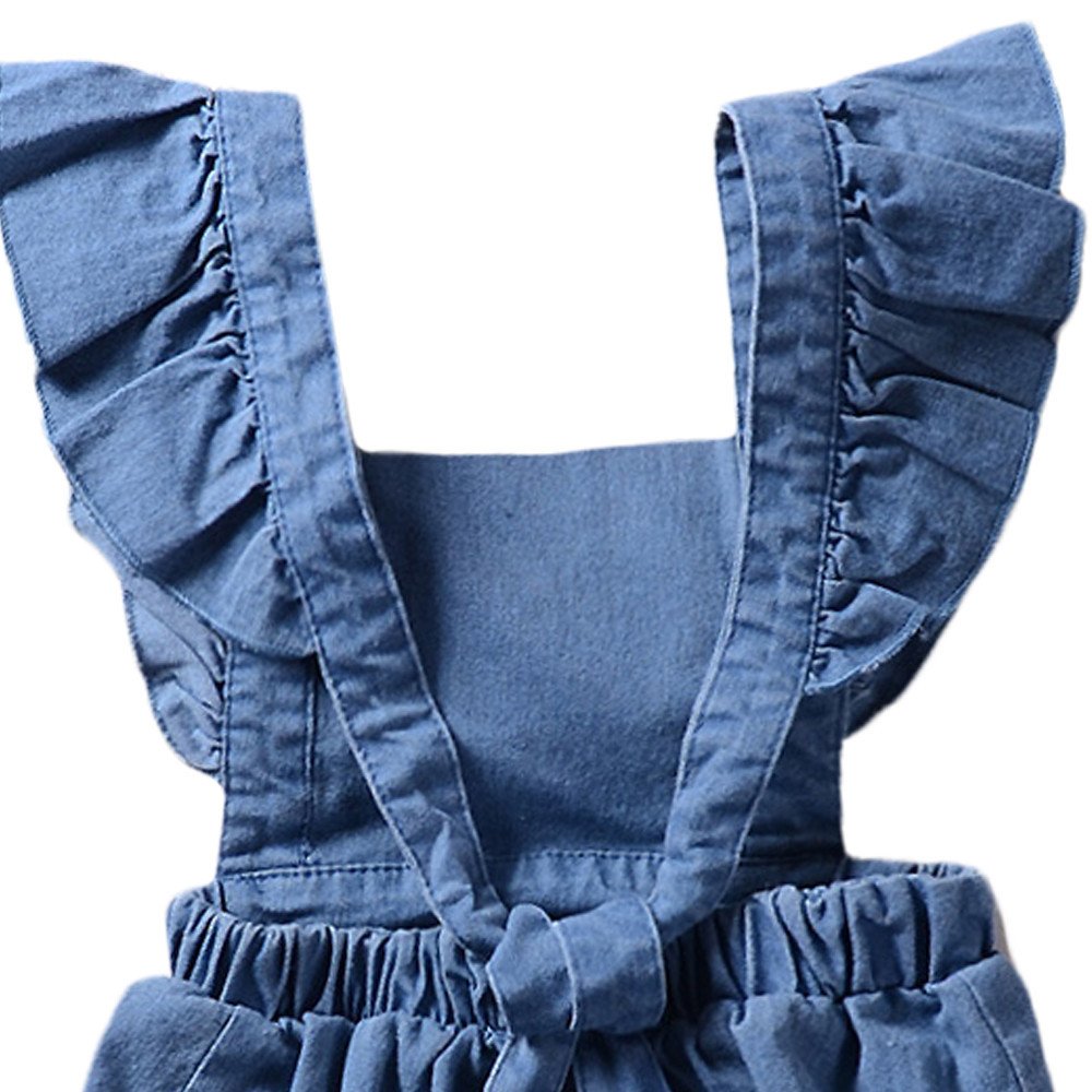 Adorable Newborn Baby Girl Denim Romper with Ruffles - Sleeveless Sunsuit Outfit for Summer | Perfect for Photoshoots, Beach Days & Casual Outings