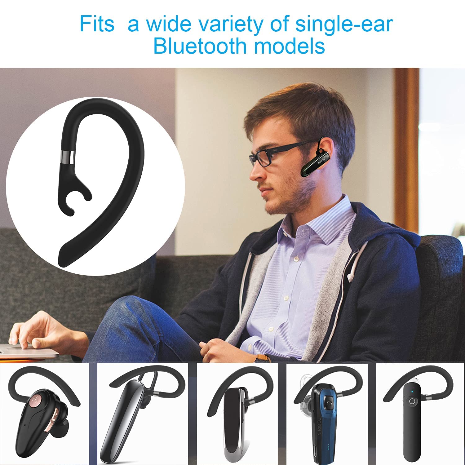 AMZLUV Soft Silicone Replacement Ear Hooks for Single-Ear Bluetooth Headsets - Compatible with New Bee, Plantronics & More (3-Pack, Black) - Secure Fit for Workouts, Calls & Office Use