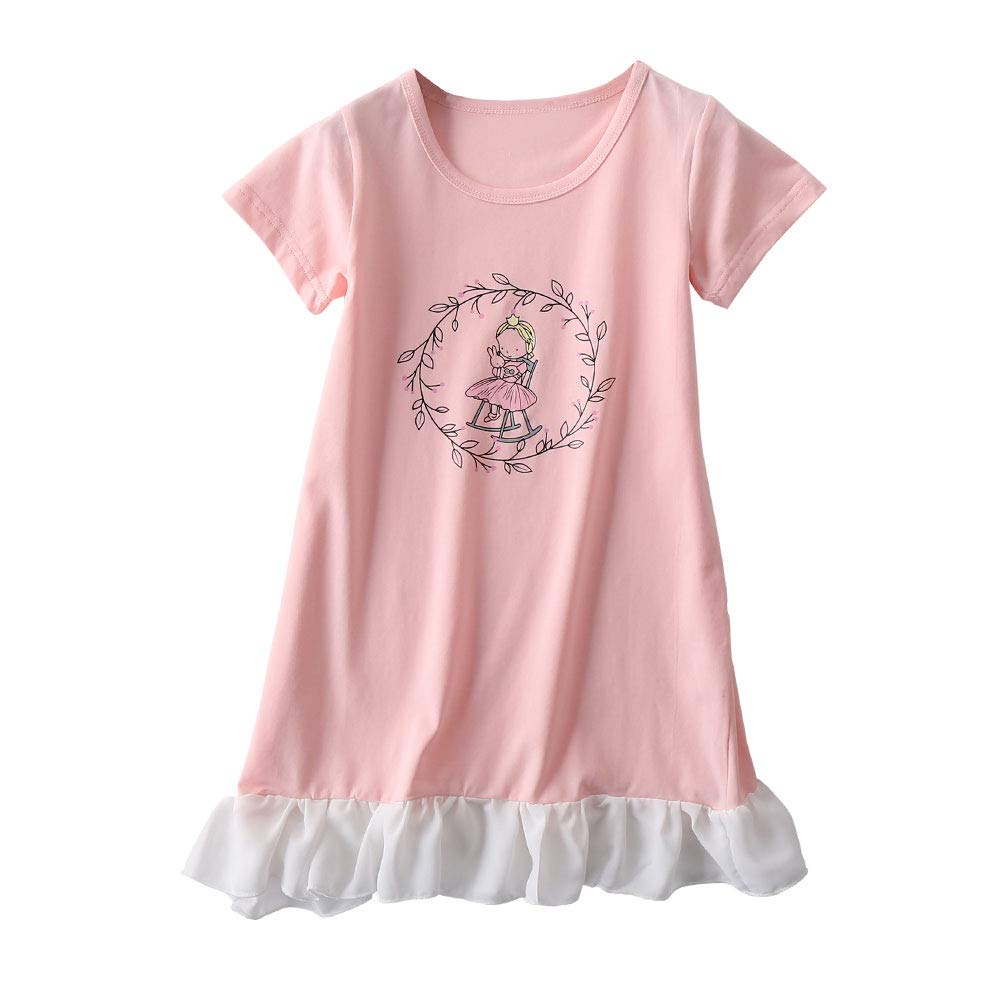 Little Girls Princess Nightgown Toddler Summer Sleepwear - Short Sleeve Pajama Dresses for Kids | Perfect for Bedtime, Sleepovers & Summer Comfort