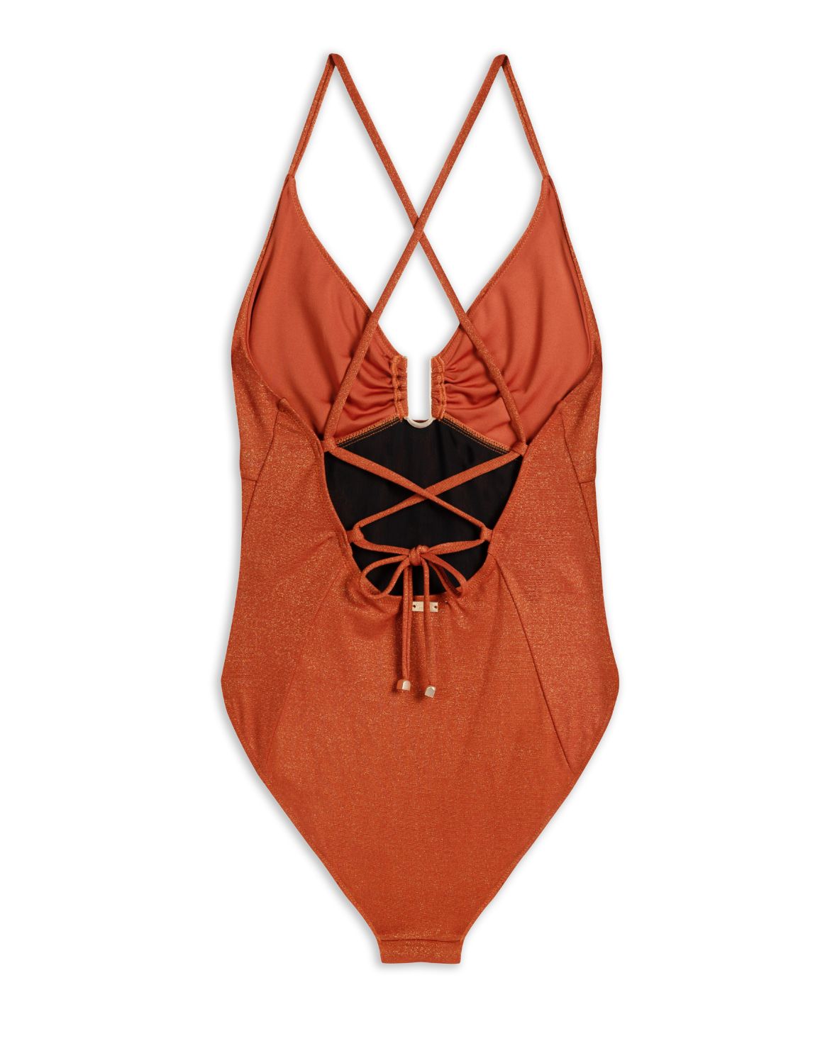 Sexy Metallic Lace Up Back One Piece Swimsuit - High Waisted Tummy Control Bathing Suit for Women, Perfect for Beach Vacation & Pool Party