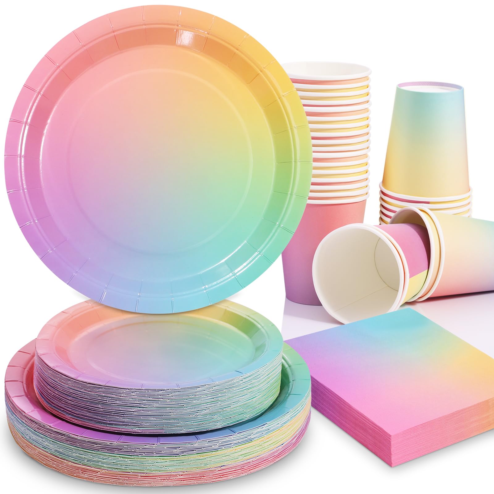 Rainbow Birthday Party Decorations for Girls - 50-Pack Pastel Rainbow Paper Plates & Napkins Set - Easter, Baby Shower & Birthday Party Supplies - Ideal for Kids, Teens & Themed Celebrations