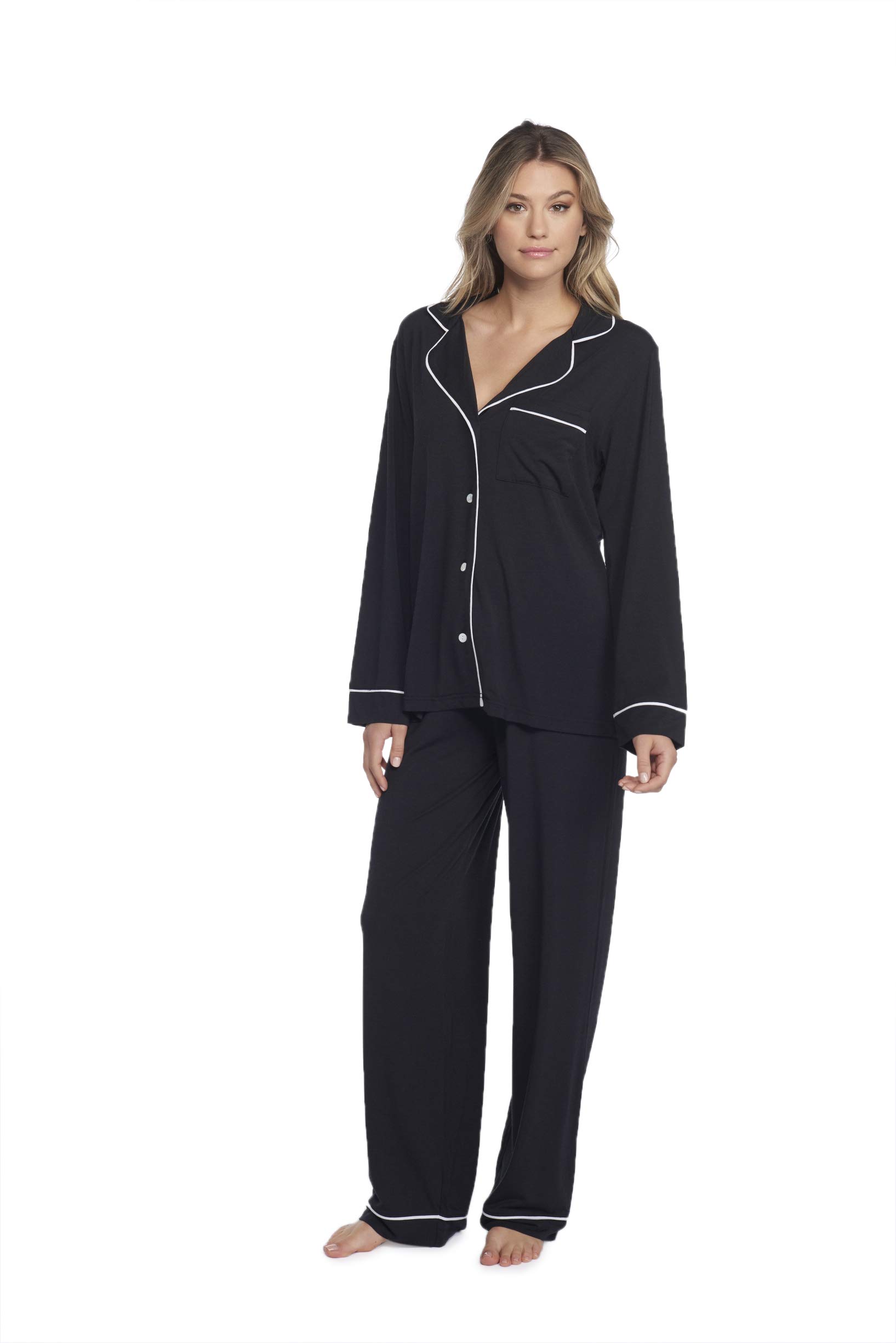 Barefoot Dreams Women's Cozy Luxe Milk Jersey Piped Pajama Set - Soft Sleepwear for Relaxing at Home & Lounging