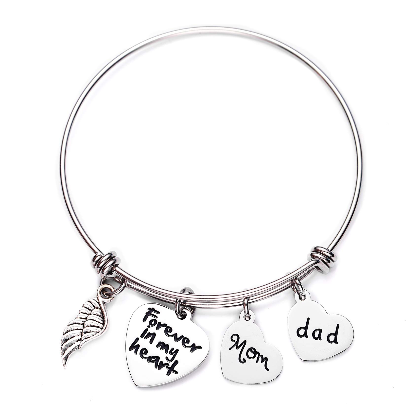 LParkin Sympathy Bracelet - Memorial Jewelry for Loss of Mother or Father, Bereavement Gift for Daughter, Angel Wind Charm Bangle to Remember Loved Ones | Perfect for Funerals, Memorial Services & Healing Process
