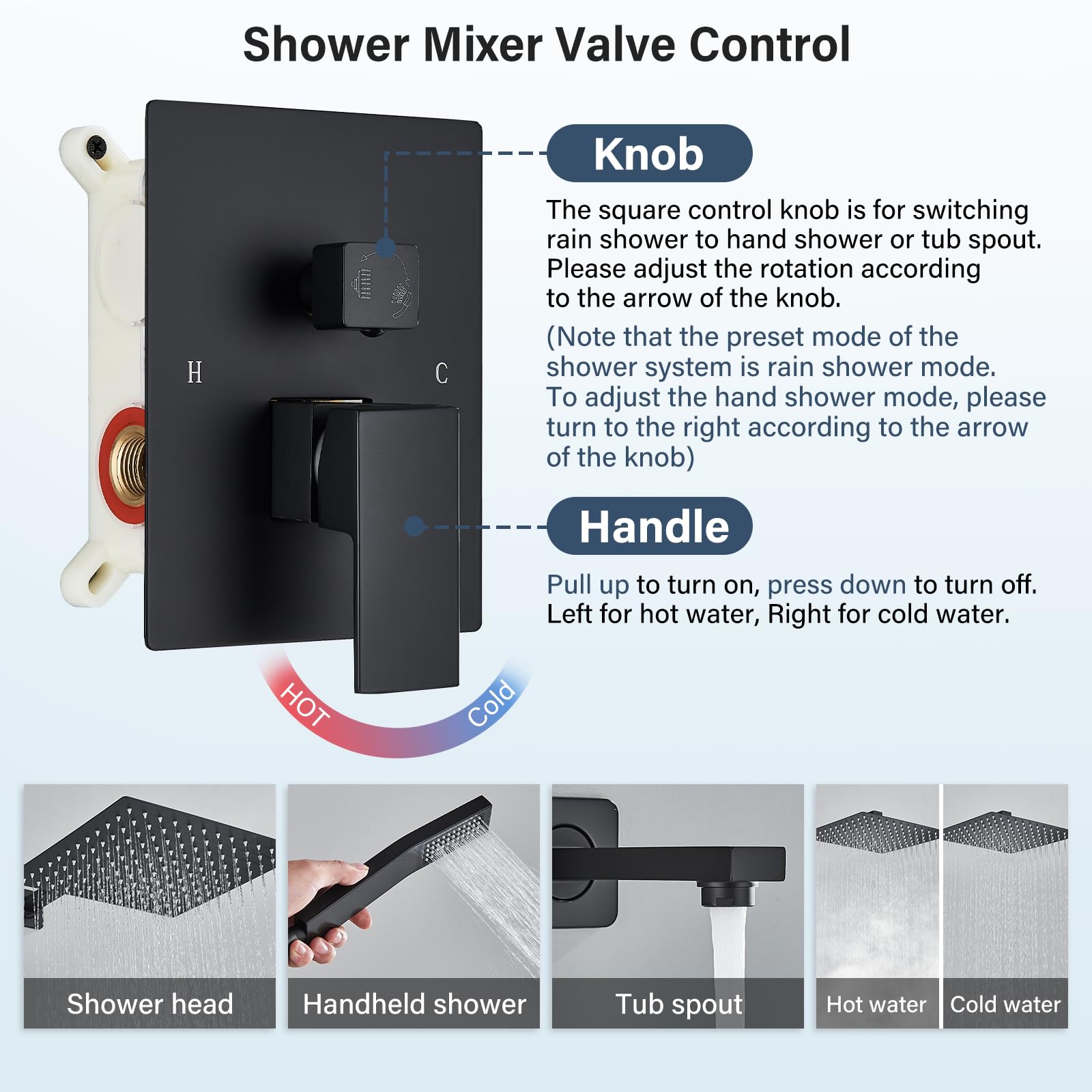 Suguword Black Matte 8 Inch LED Rainfall Shower System - 2 Function Wall Mount Shower Faucet with Hand Sprayer & Diverter Valve Kit | Perfect for Modern Bathroom Renovation & Spa-Like Shower Experience